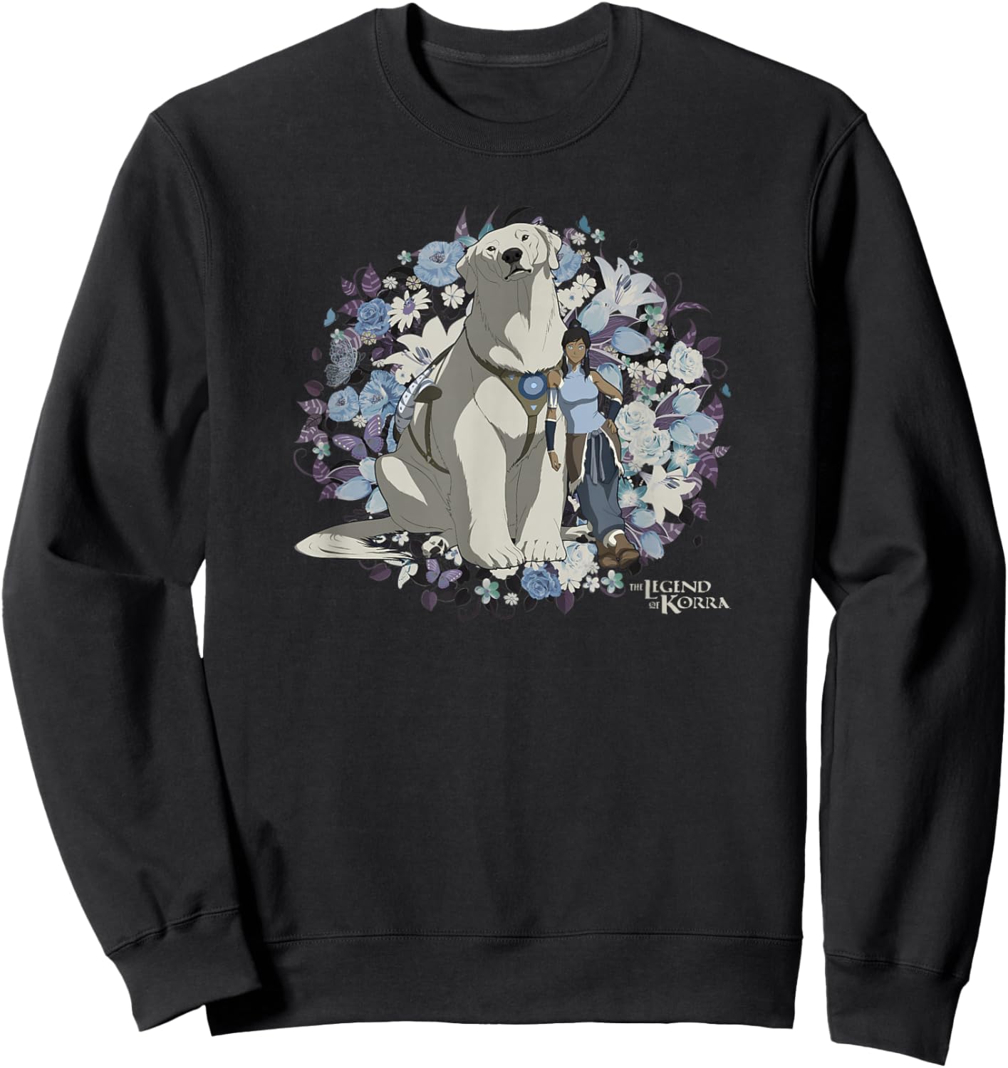 The Legend Of Korra Naga And Korra Floral Sweatshirt - Sweatshirt | Black