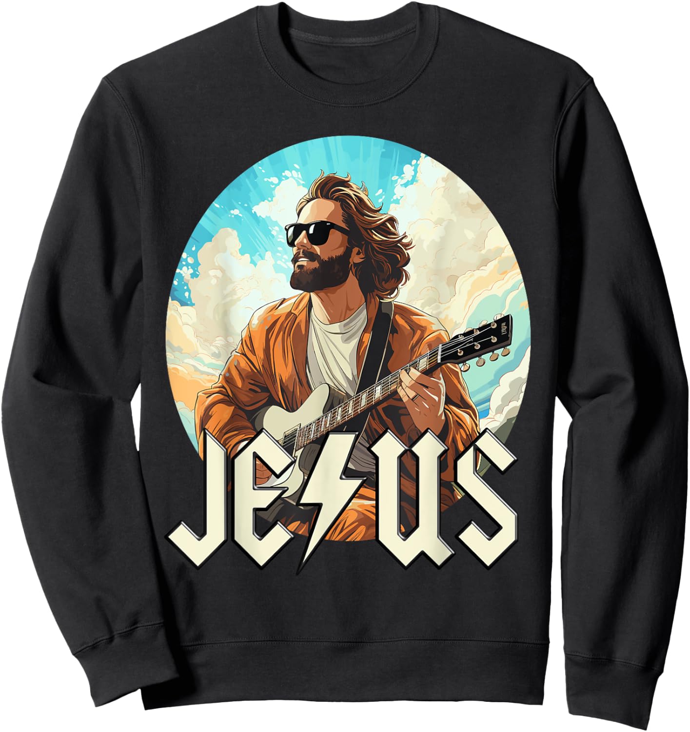 Christ Jesus with Electric Guitar Sweatshirt - Sweatshirt | Black