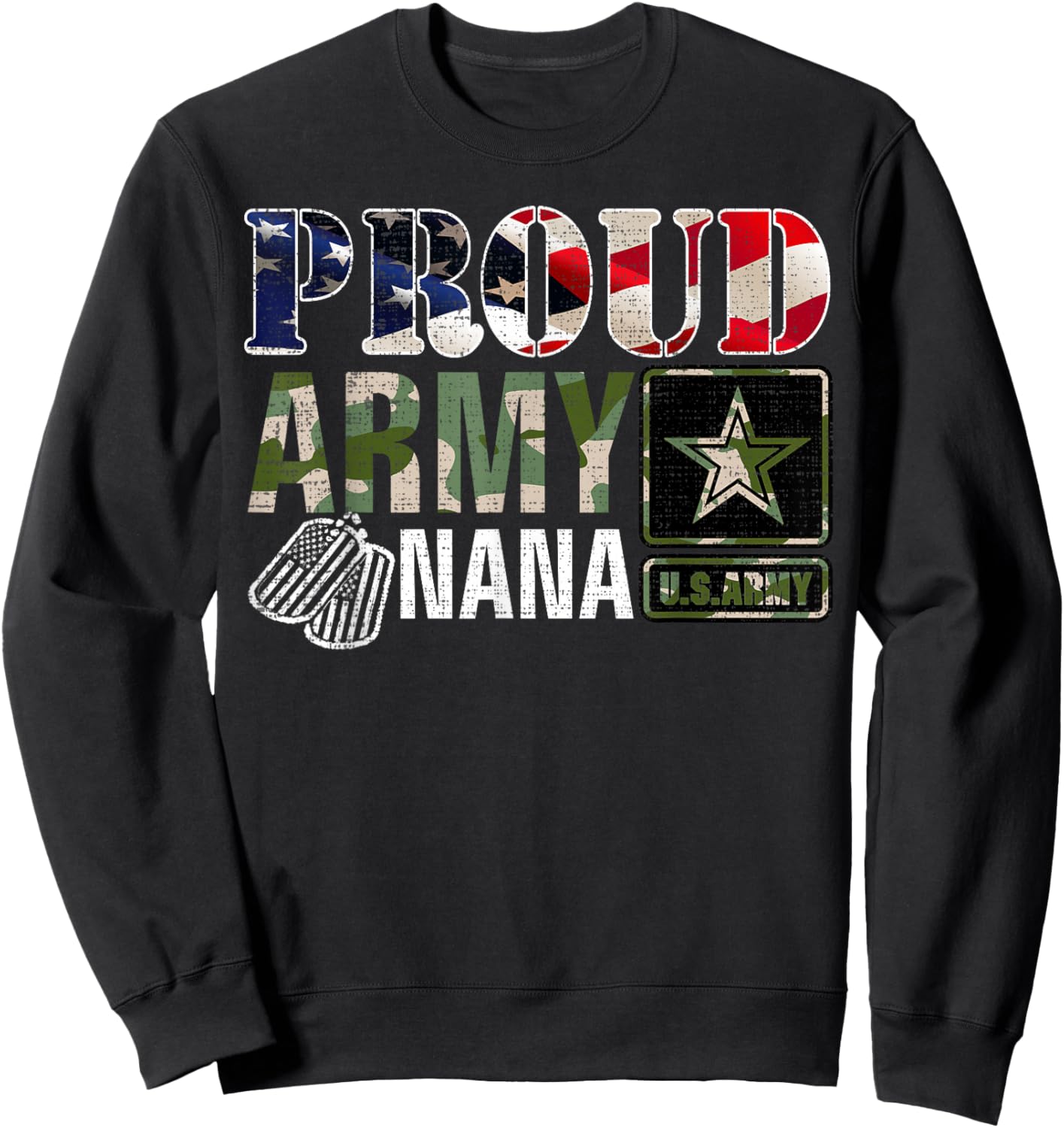 Vintage Proud Army Nana Camo With American Flag Gift Sweatshirt - Sweatshirt | Black
