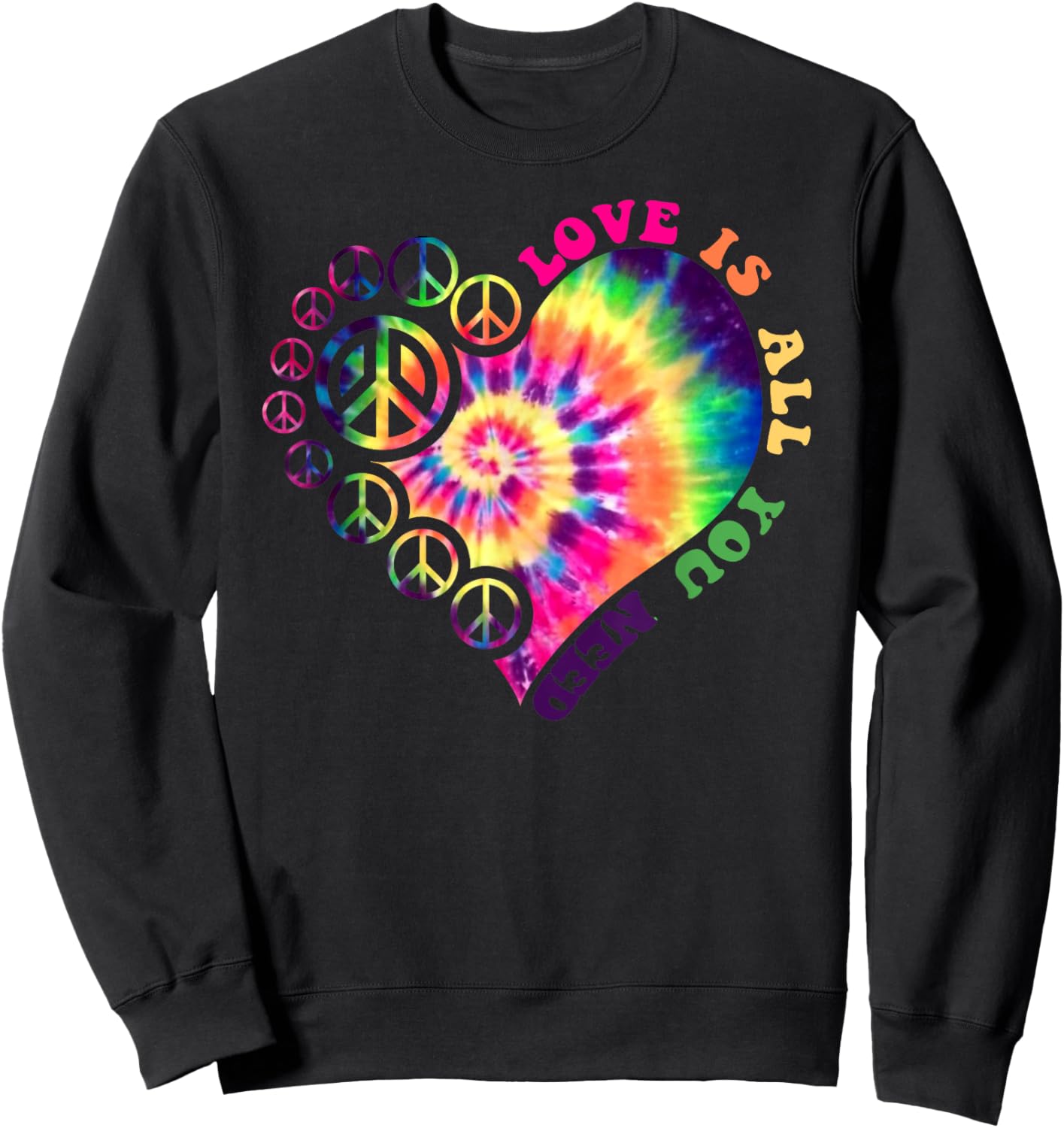 Peace Sign Love 60s 70s Tie Dye Hippie Halloween Costume Sweatshirt - Sweatshirt | Black