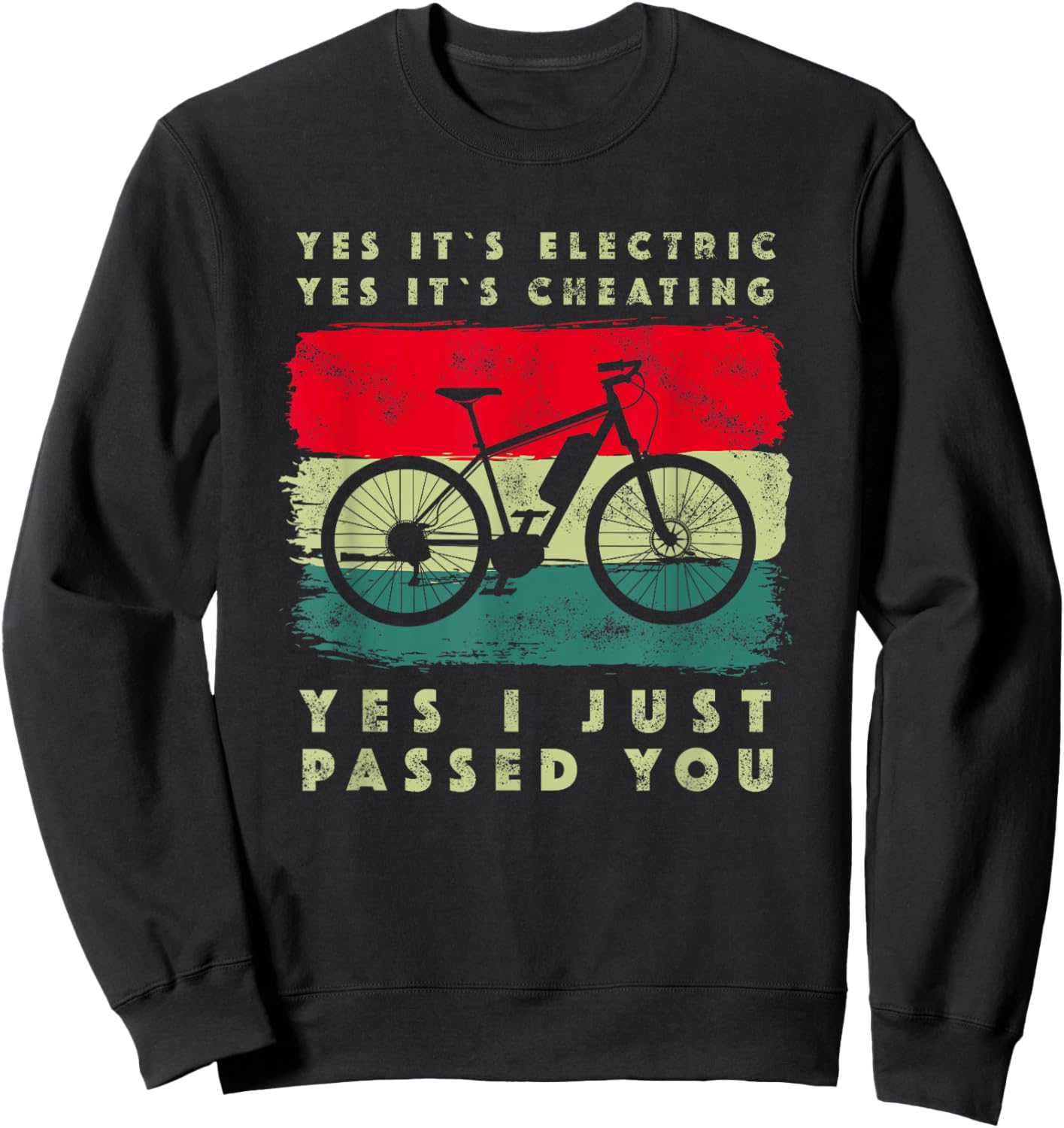 E-Bike Electric Bike Retro Outfit Gifts -Adults Black Small Graphic Short Sleeve Classic Fit Pull On Retro Cycling Accessory Sweatshirt - Sweatshirt | Black