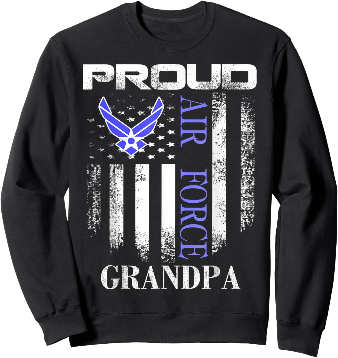 Vintage Proud Air Force Grandpa With American Flag Gift Sweatshirt - Sweatshirt | Black
