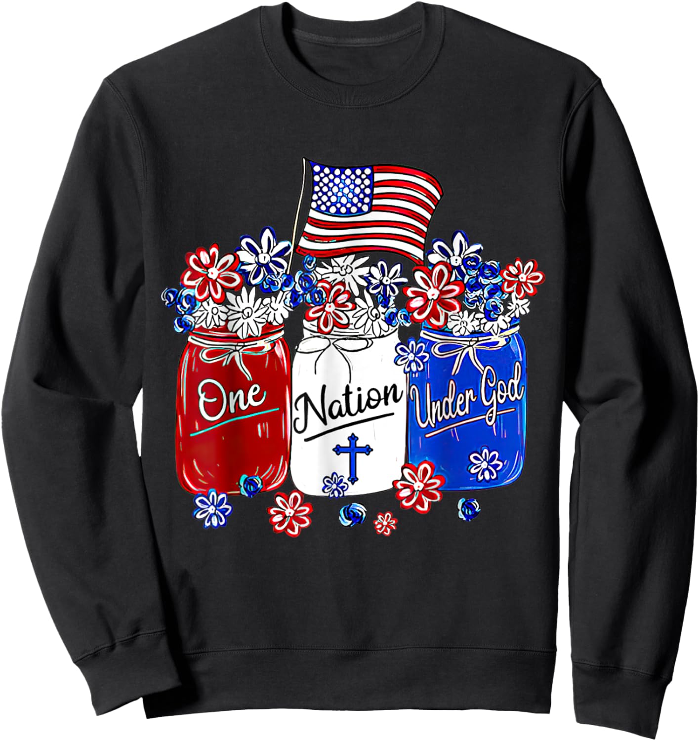 One Nation Under God American Flag Christian Jesus Patriotic Men Sweatshirt - Sweatshirt | Black