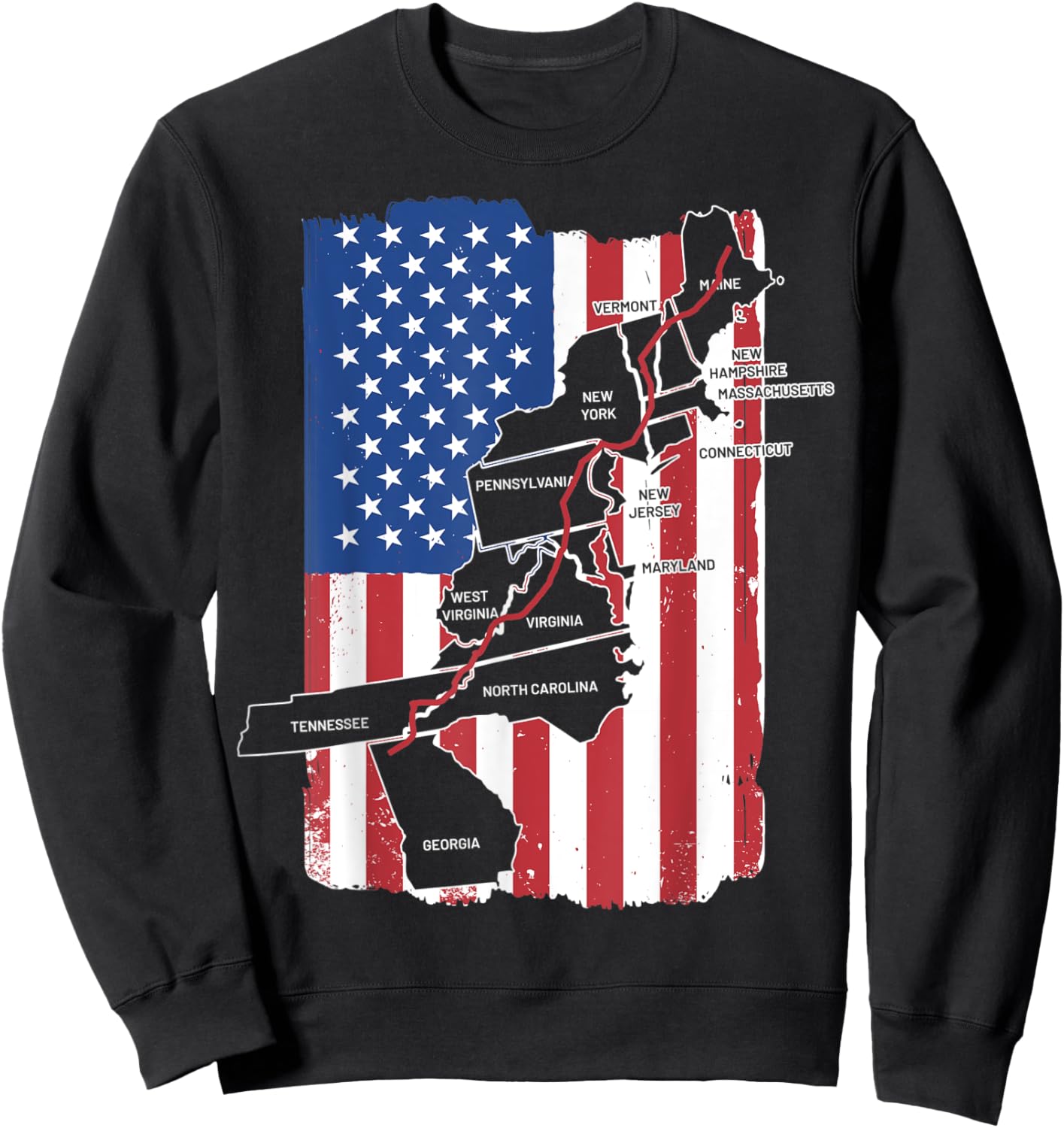 Appalachian Trail Map US Flag Sweatshirt - Sweatshirt | Black