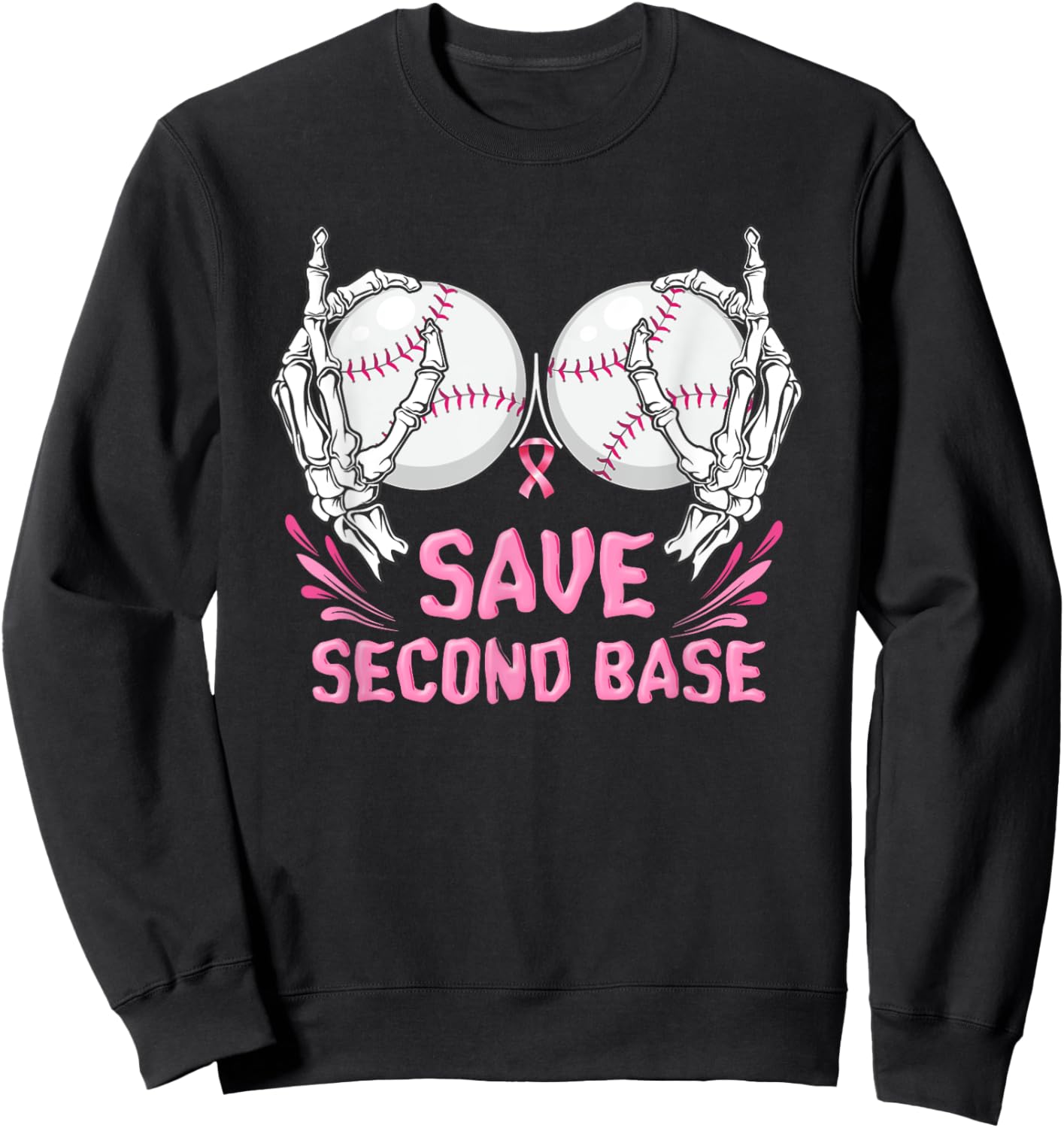 Save Baseball Boobs Softball Funny Breast Cancer Sweatshirt - Sweatshirt | Black