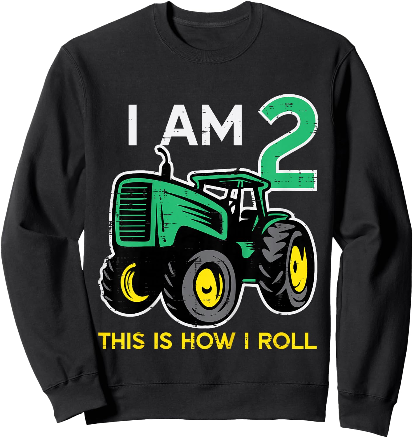 Kids 2nd Birthday Tractor I Am 2 Years Old Farm Truck Boys Kids Sweatshirt - Sweatshirt | Black