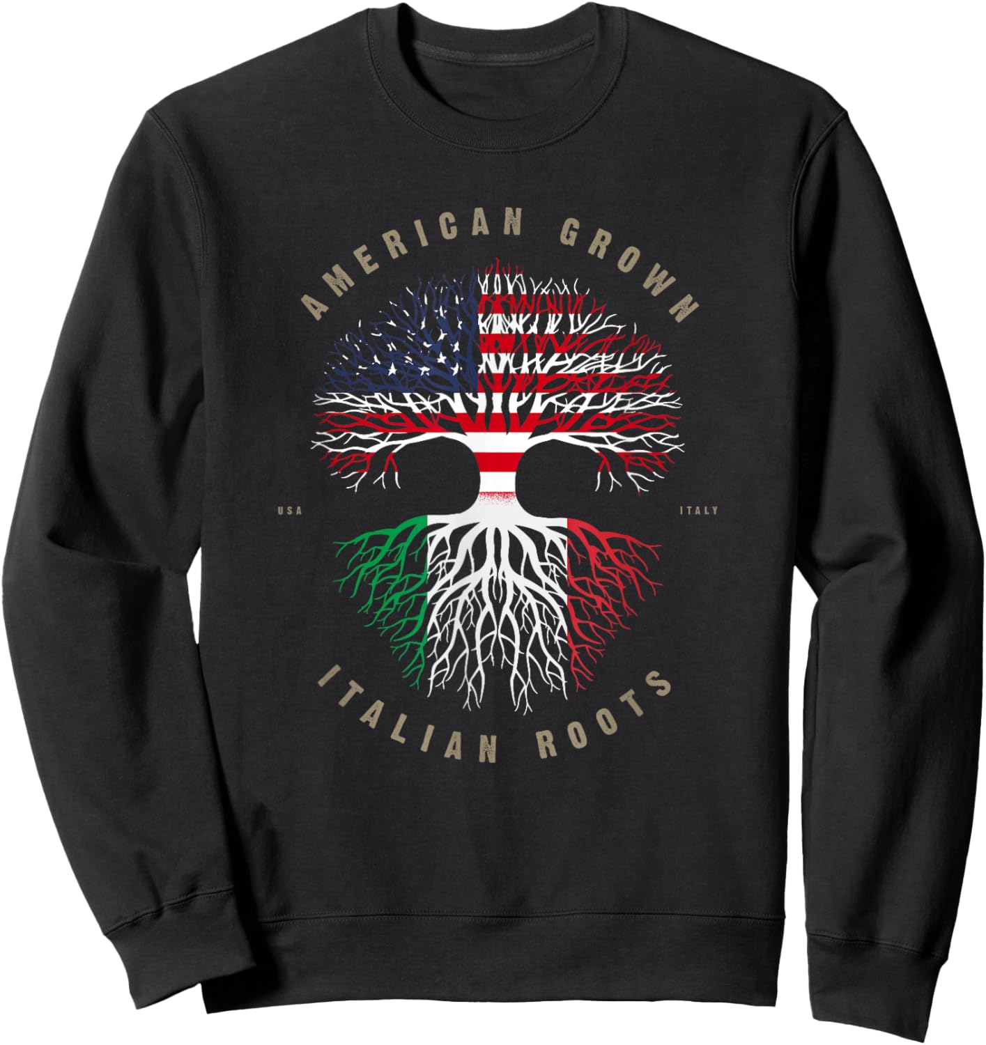 American Grown Italian Roots Italy Flag Sweatshirt - Sweatshirt | Black
