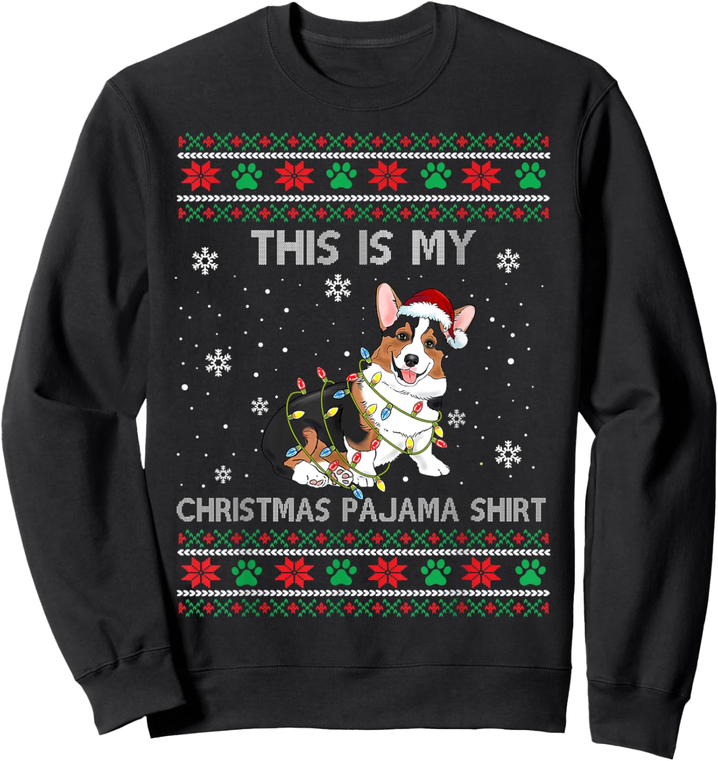 This Is My Christmas Pajama Shirt Tricolor Corgi Pjs Xmas Sweatshirt - Sweatshirt | Black