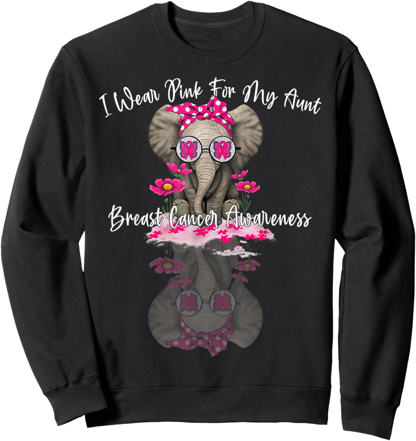 mb I Wear Pink For My Aunt Elephant Breast Cancer Awareness Sweatshirt - Sweatshirt | Black