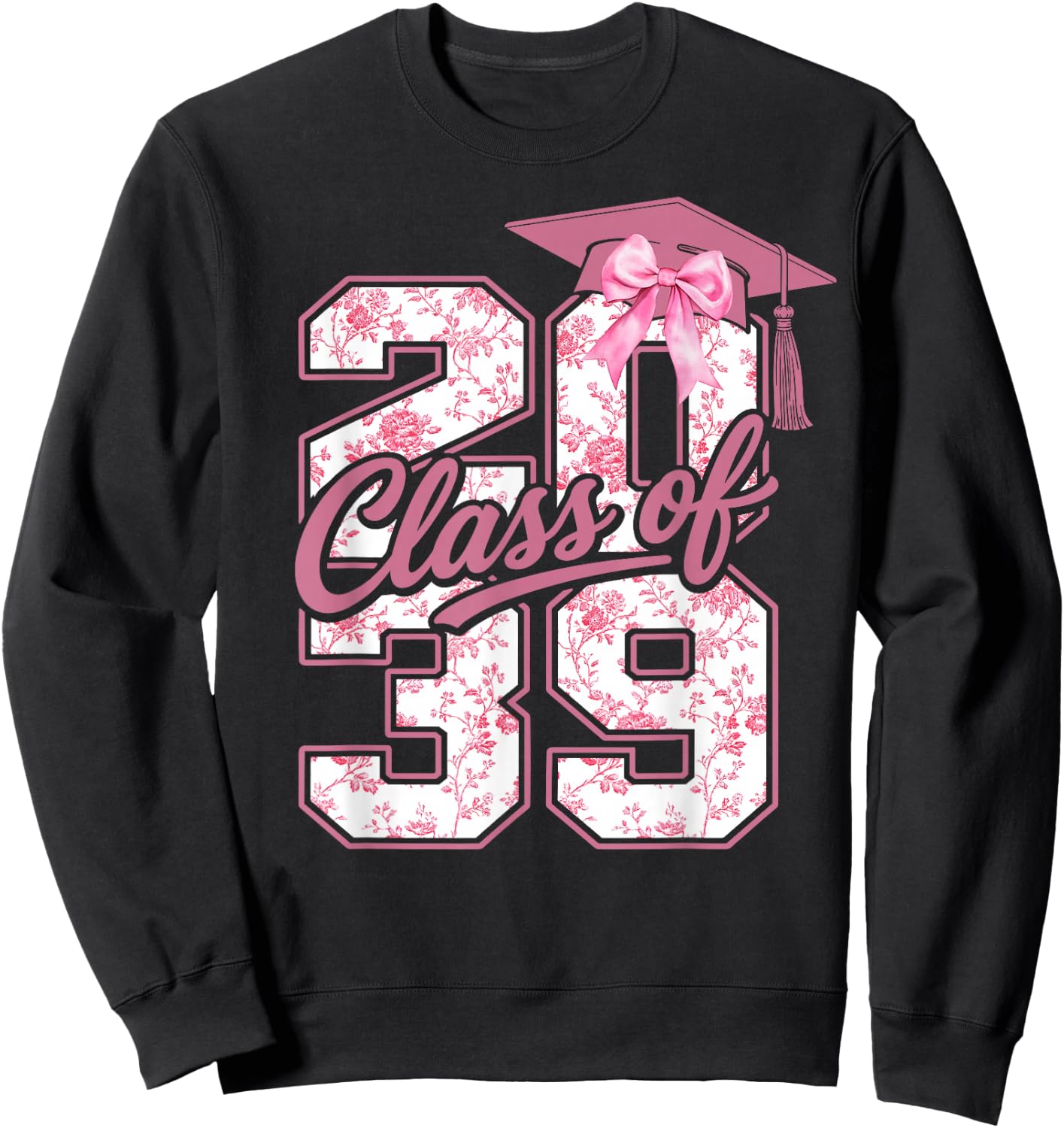 Class of 2039 Grow with Me Graduation Pink Coquette Bow Girl Sweatshirt - Sweatshirt | Black