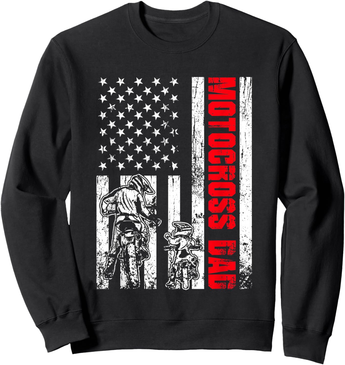 Patriotic Retro USA American Flag Motocross Dad 4th of July Sweatshirt - Sweatshirt | Black