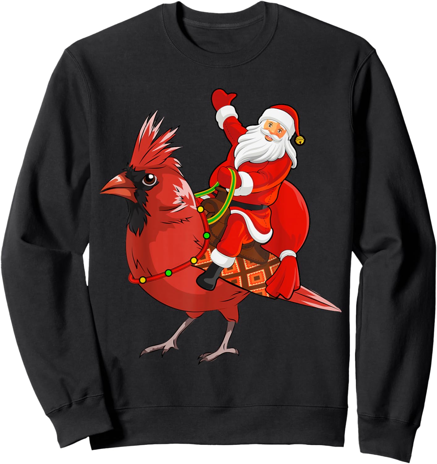 Xmas Matching Funny Santa Riding Northern Cardinal Christmas Sweatshirt - Sweatshirt | Black