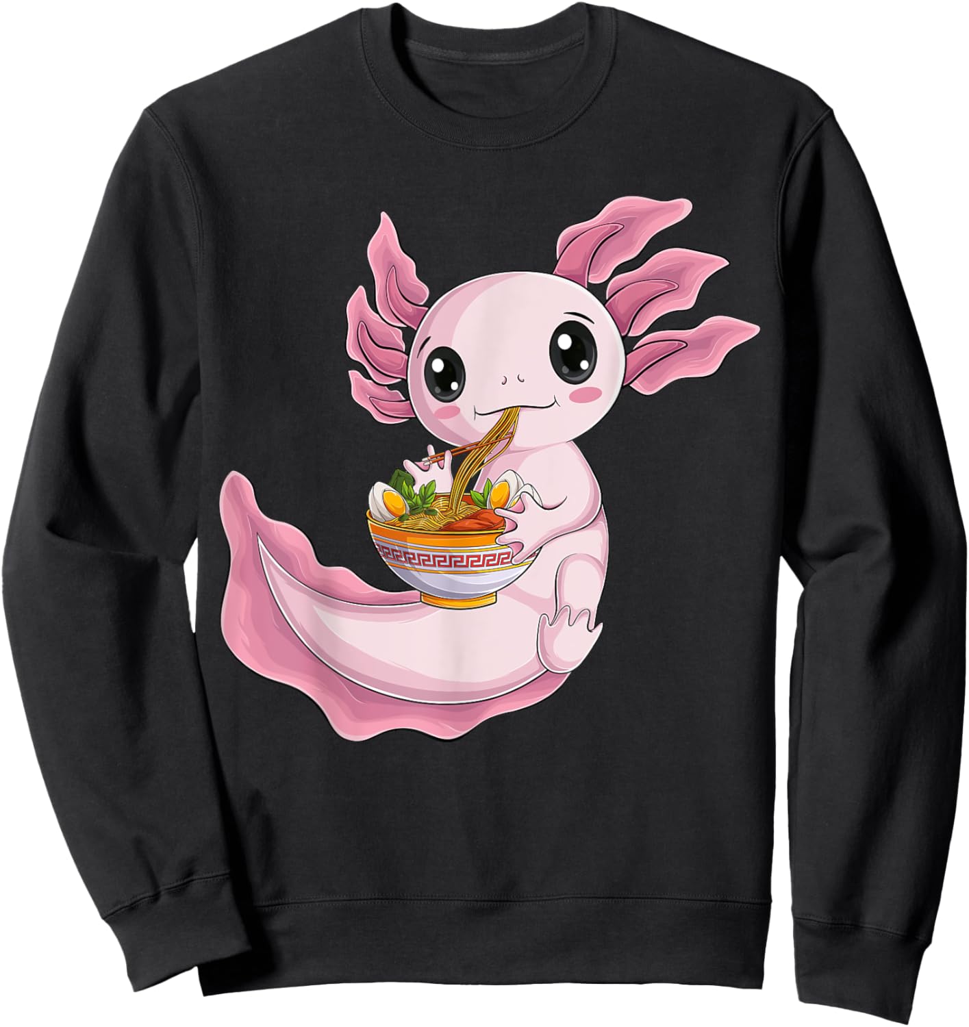 Kawaii Axolotl eat ramen Japanese Anime Noodles kids men Sweatshirt - Sweatshirt | Black