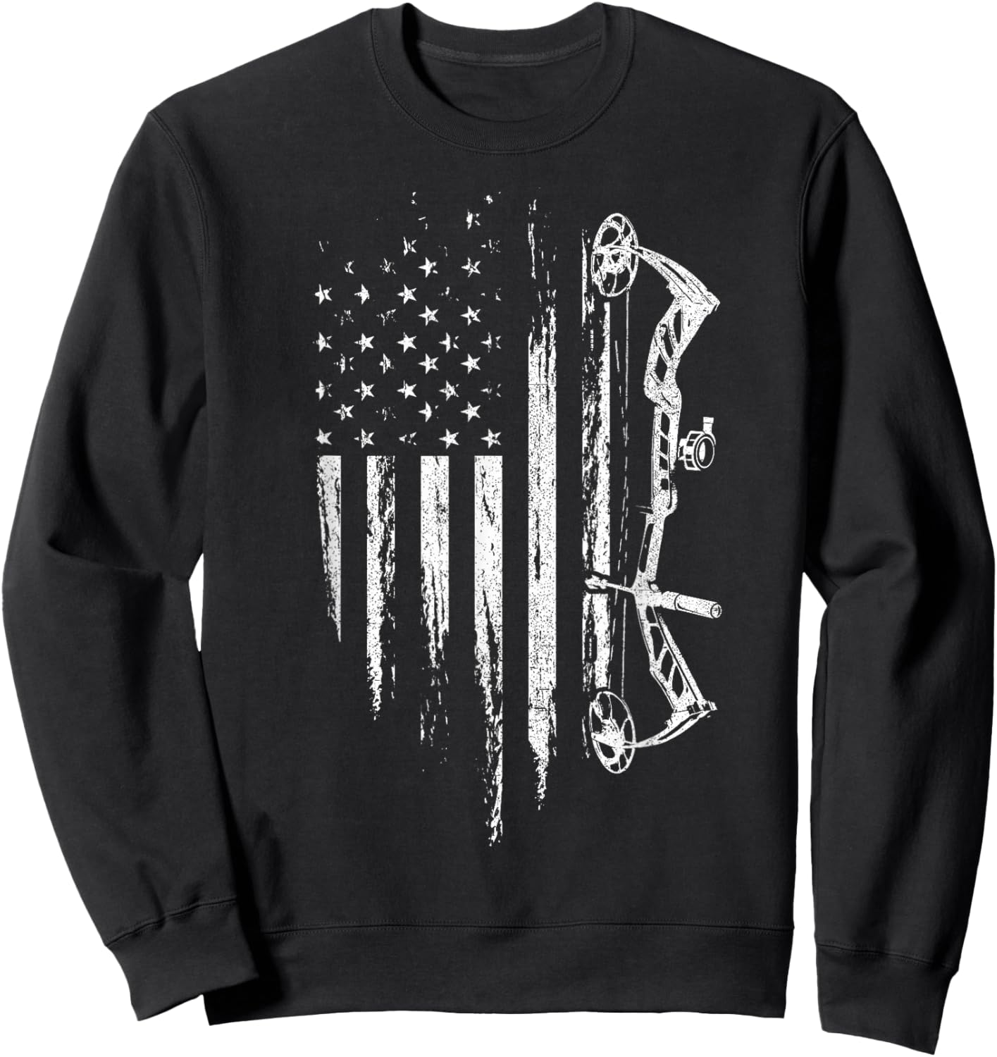 American Flag Bowhunting Bow Archery Gift Deer Hunter Sweatshirt - Sweatshirt | Black
