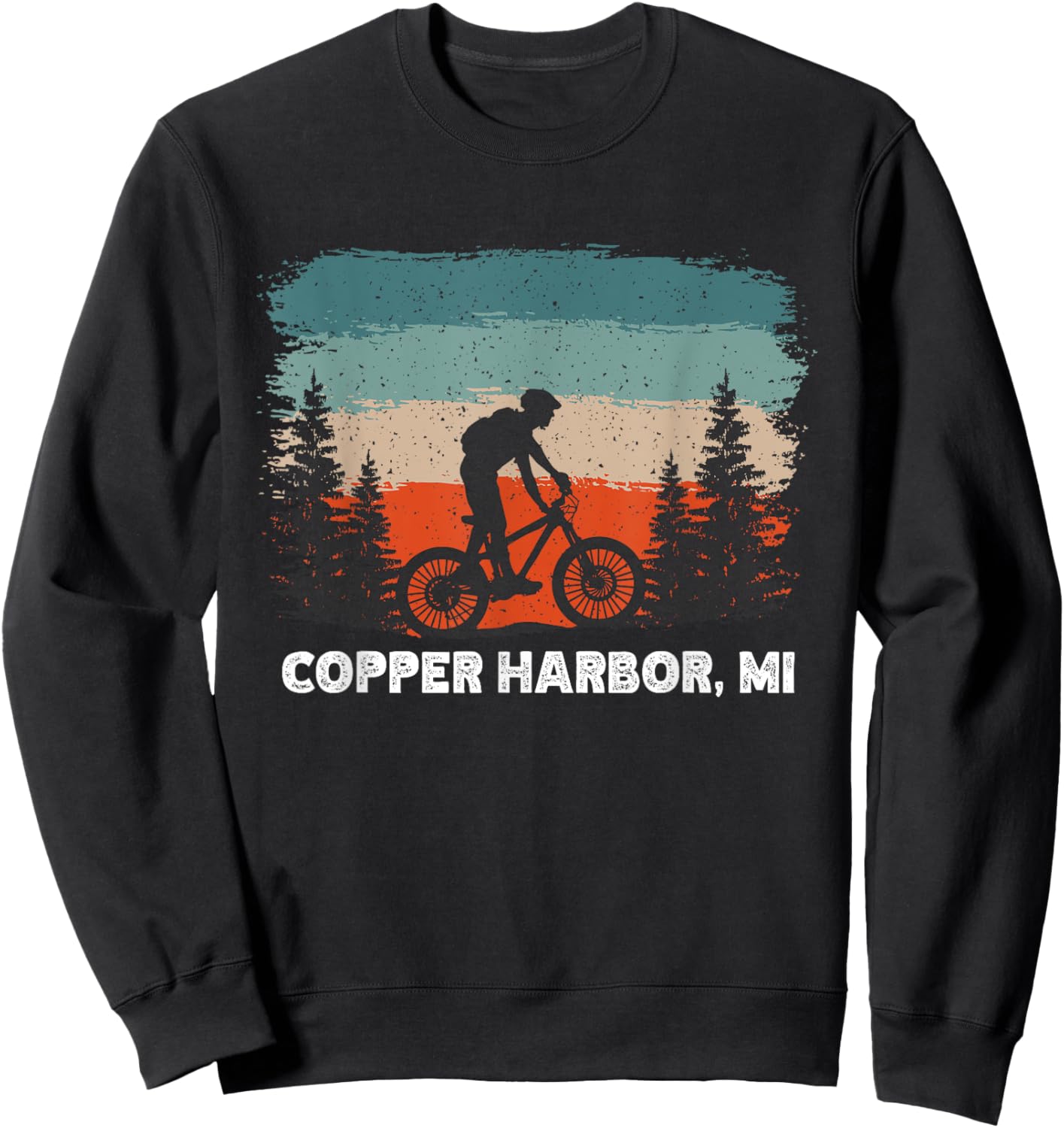 Mountain Bike Retro Sunset Vintage Copper Harbor, MI Sweatshirt - Sweatshirt | Black