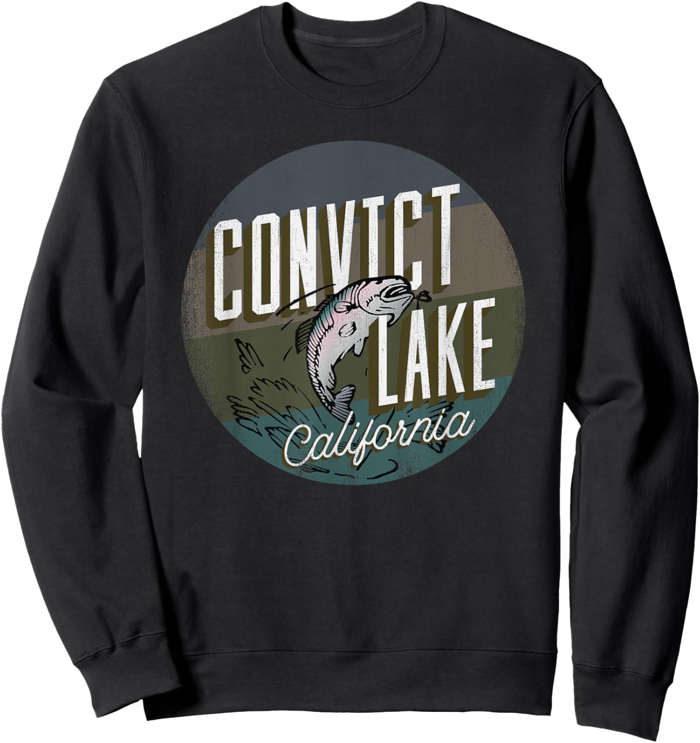 Convict Lake CA Rainbow Trout Fishing Retro Leaping Fish Sweatshirt - Sweatshirt | Black