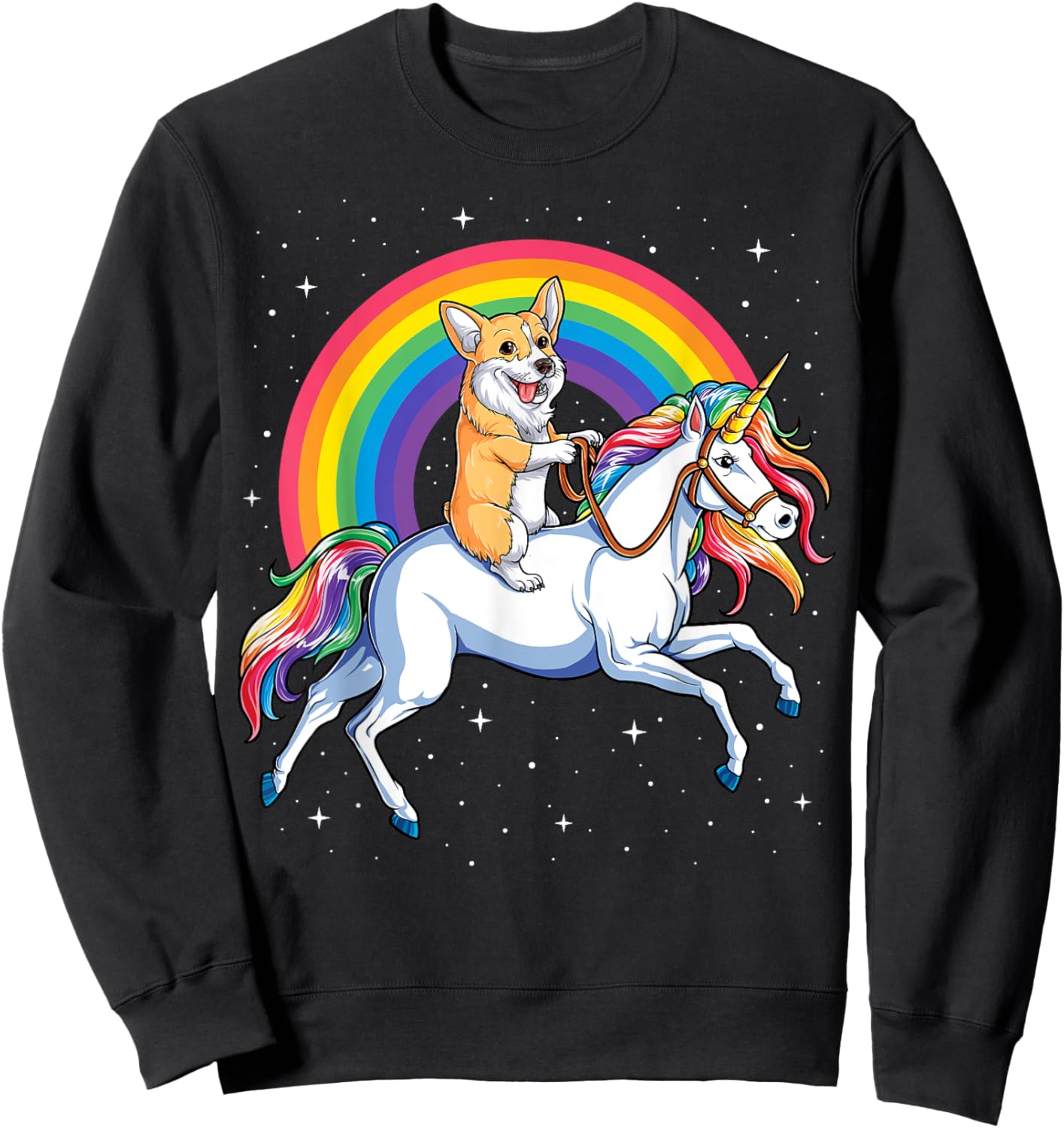 Corgi Riding Unicorn Girls Kids Rainbow Gifts Space Galaxy Sweatshirt - Sweatshirt | Black