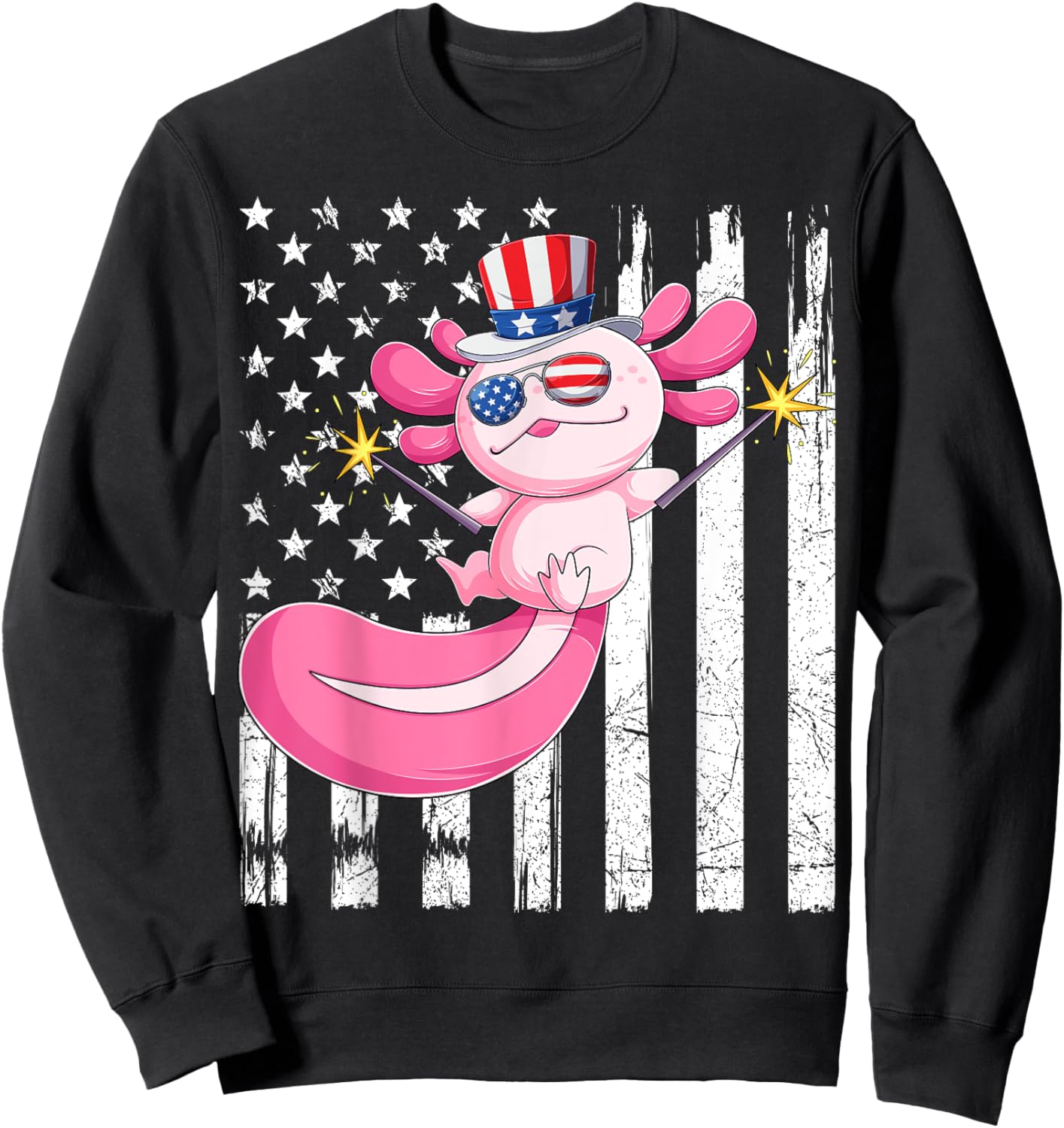 American Axolotl 4th Of July US Flag Patriotic Axolotl USA Women Kids Men Sweatshirt - Sweatshirt | Black