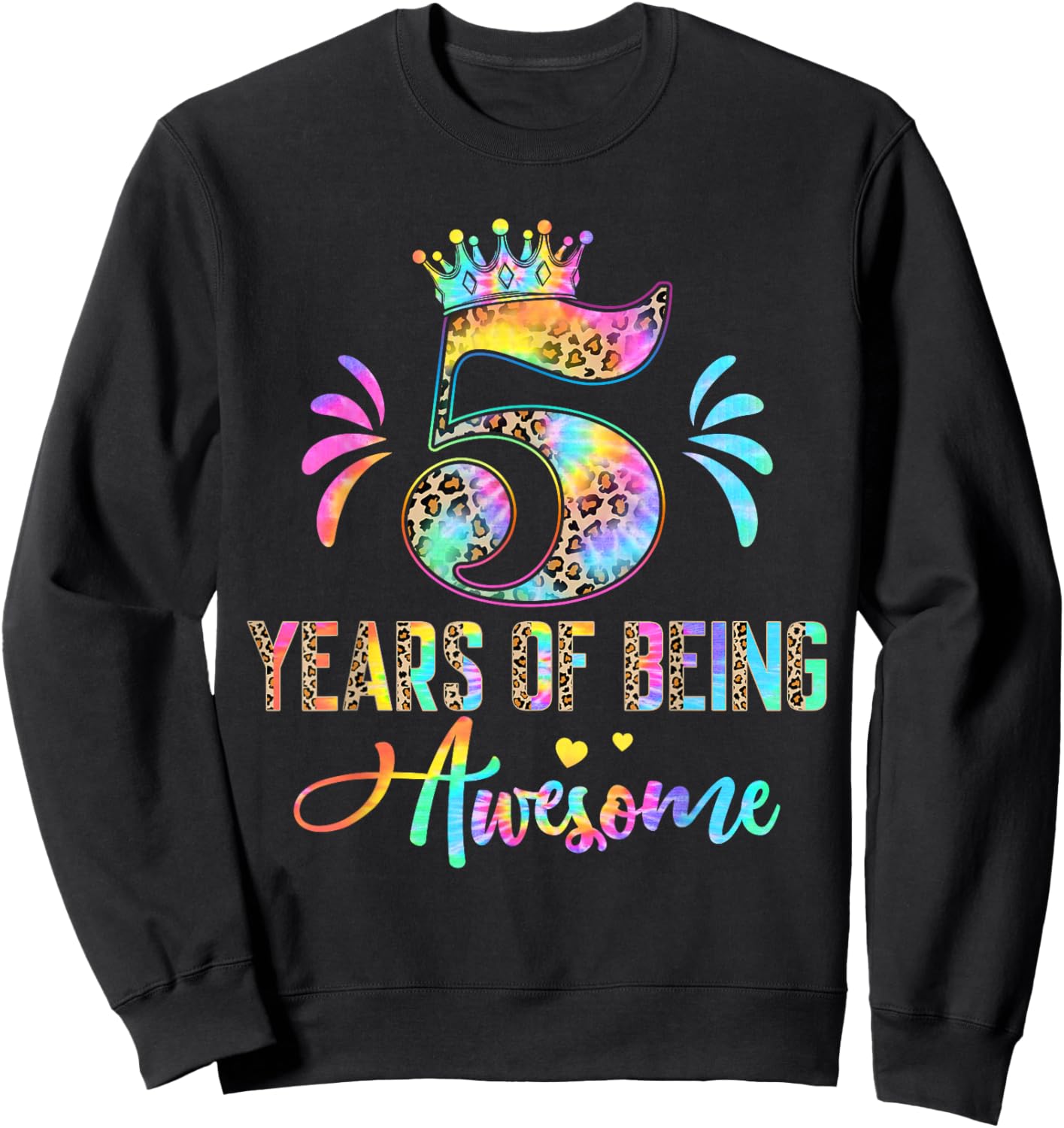 Kids Five Year Old Rainbow 5th Birthday Leopard For Girls 5 Sweatshirt - Sweatshirt | Black