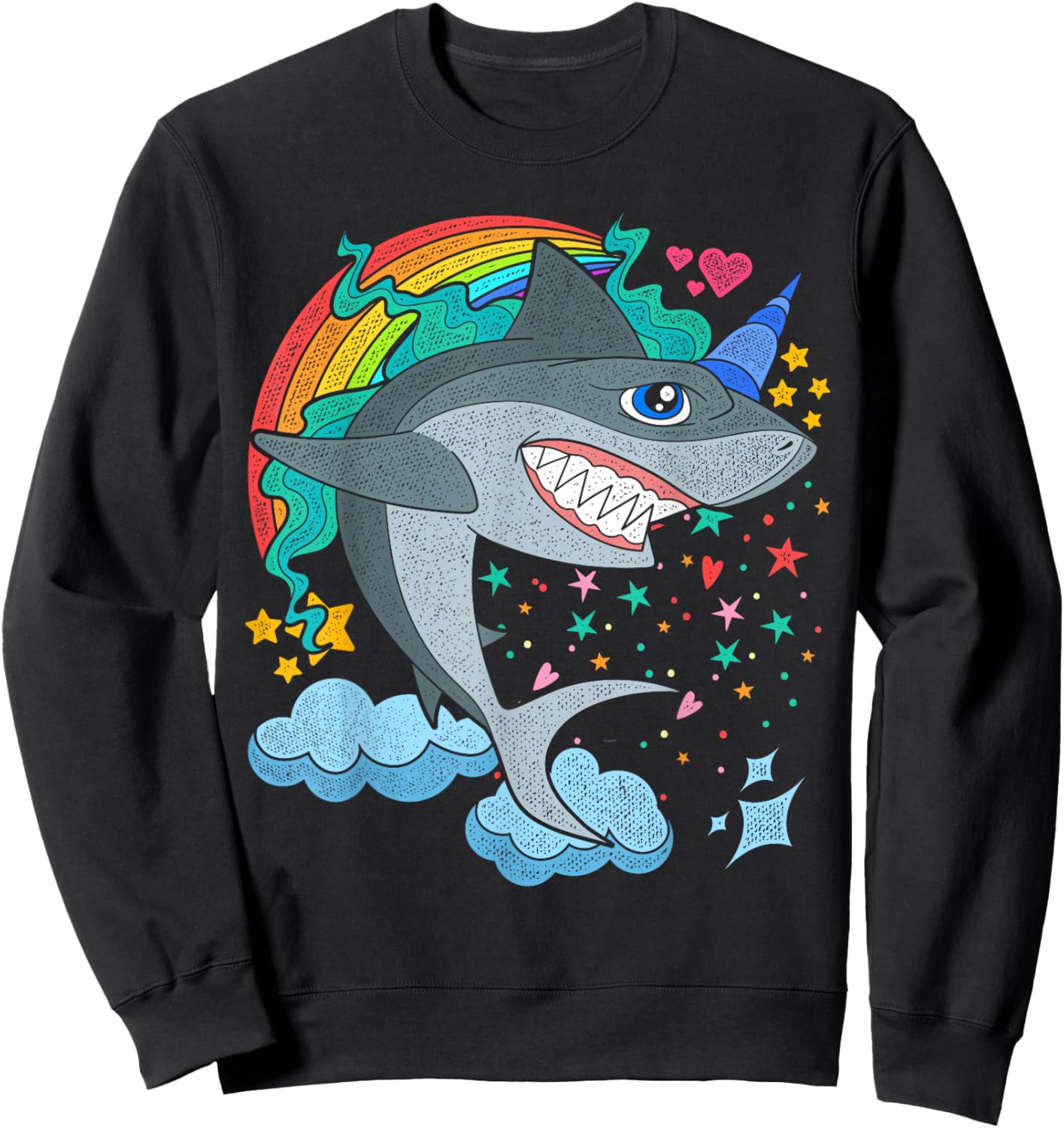 Cute Rainbow Fantasy Ocean Animal Sharkicorn Shark Unicorn Sweatshirt - Sweatshirt | Black