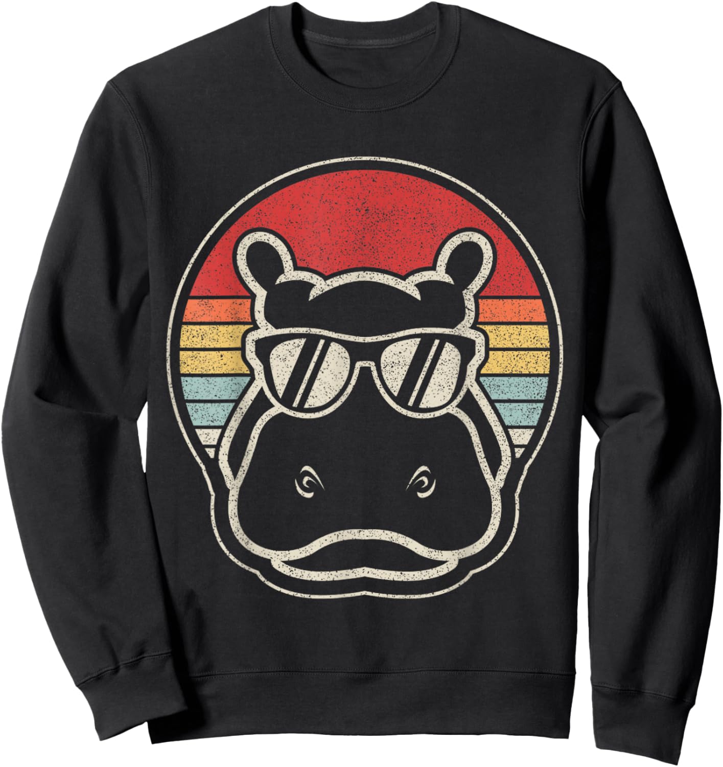 Retro Vintage Hippo Hippopotamus Sunglass Sweatshirt - Sweatshirt | Black