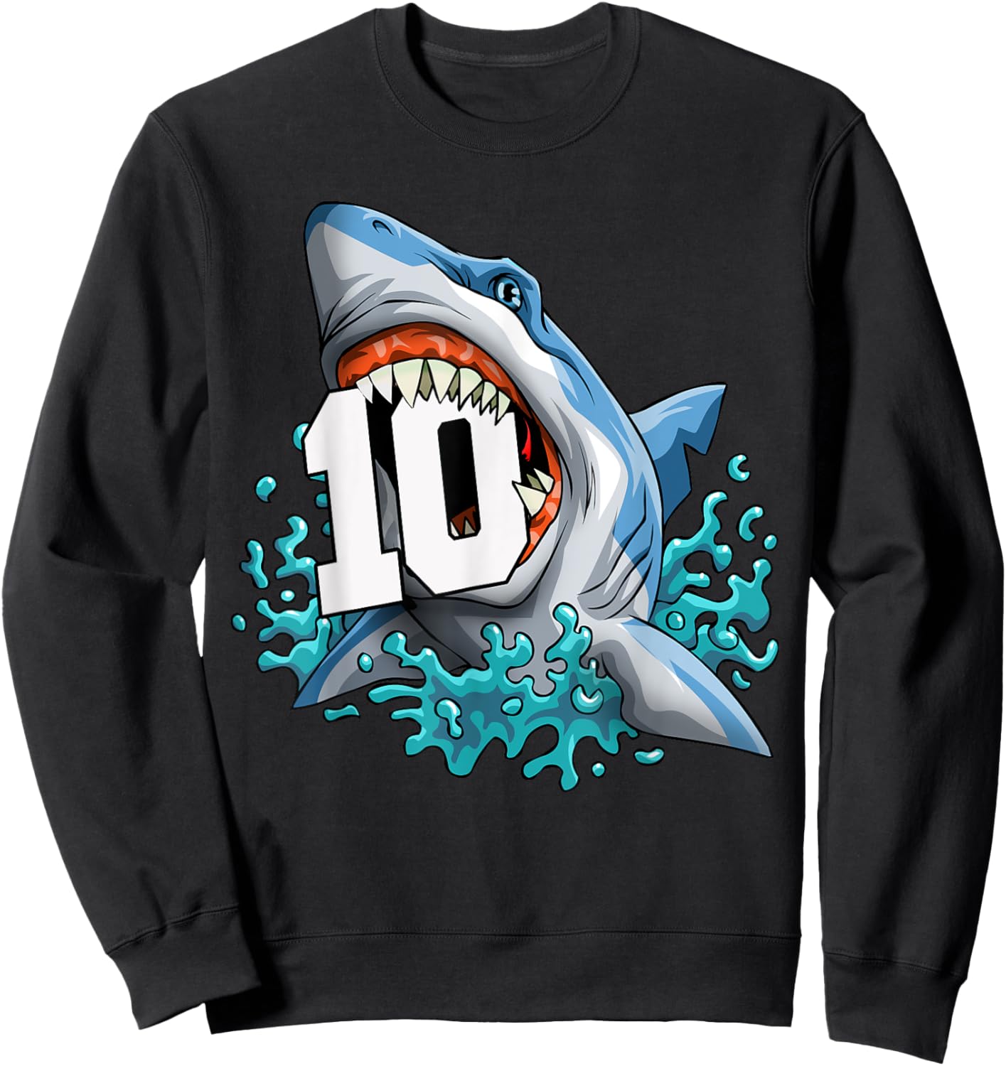 Kids Shark 10th Birthday Boy Funny Shark 10 yrs Old Birthday Sweatshirt - Sweatshirt | Black