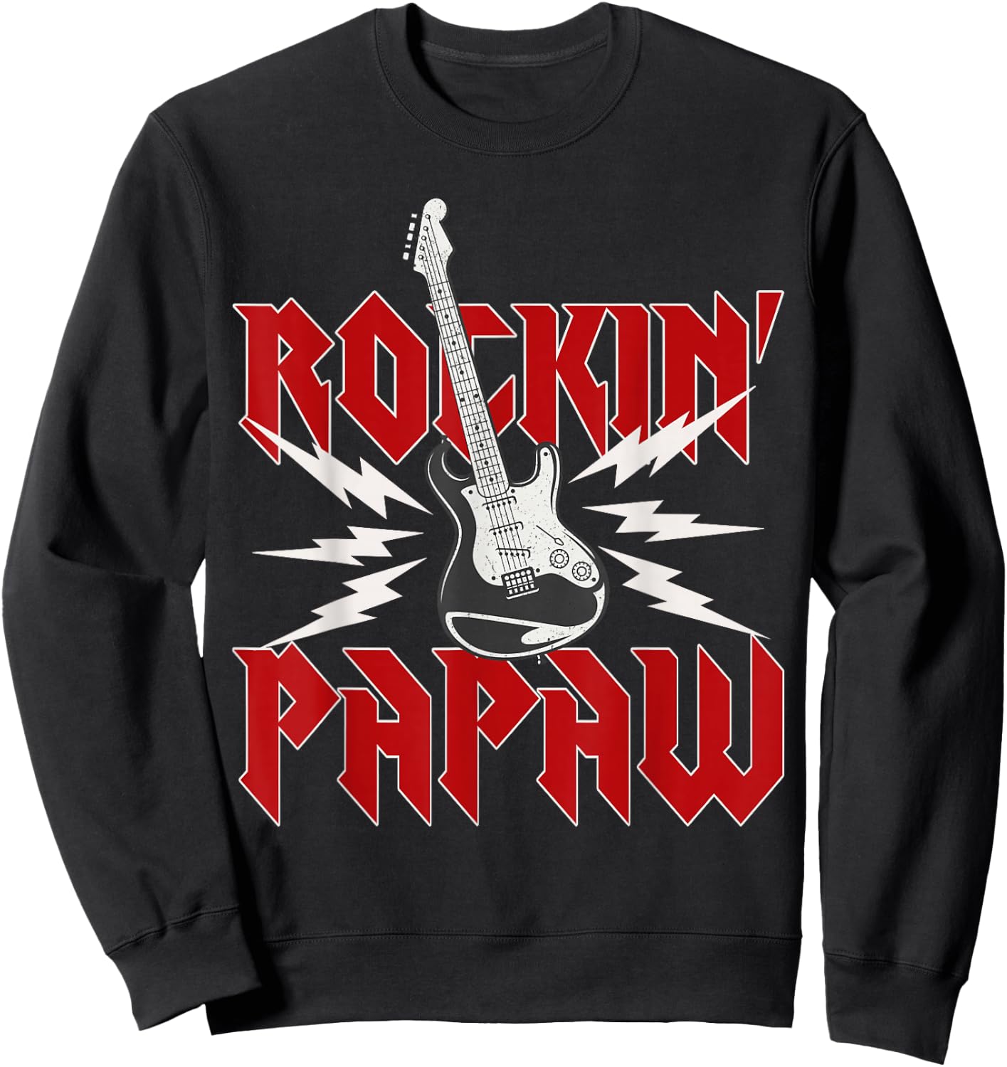 Papaw Rockin One Birthday Family Matching Rock Guitar Sweatshirt - Sweatshirt | Black