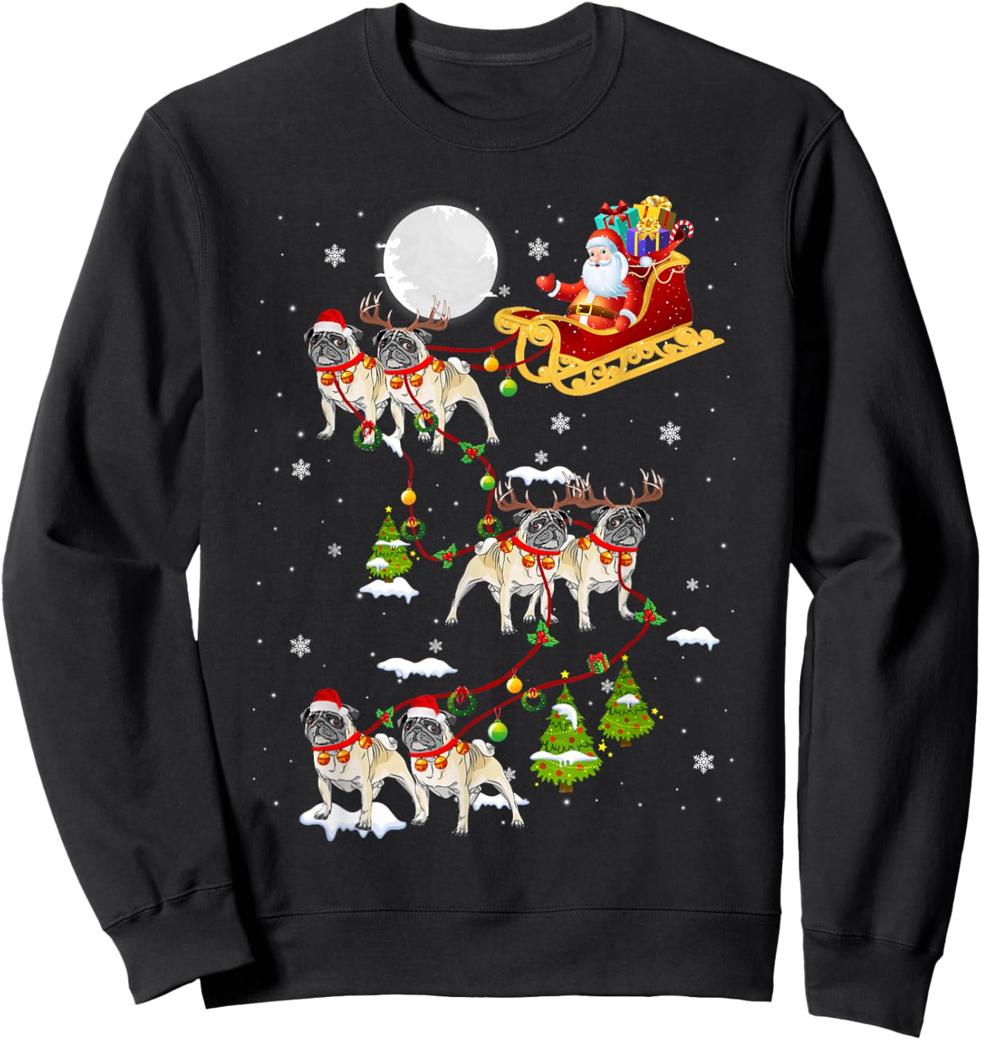 Santa Riding Pug Sleigh Christmas Pug Reindeer Sweatshirt - Sweatshirt | Black