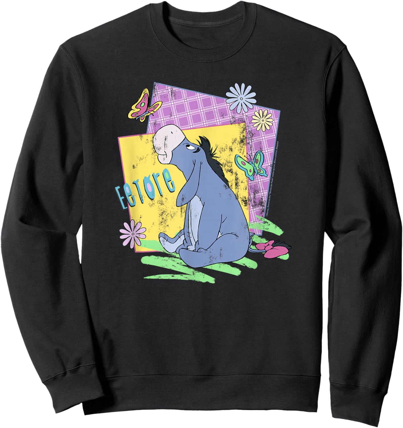 Disney Winnie The Pooh Eeyore Retro Butterflies Poster Small Sweatshirt - Sweatshirt | Black