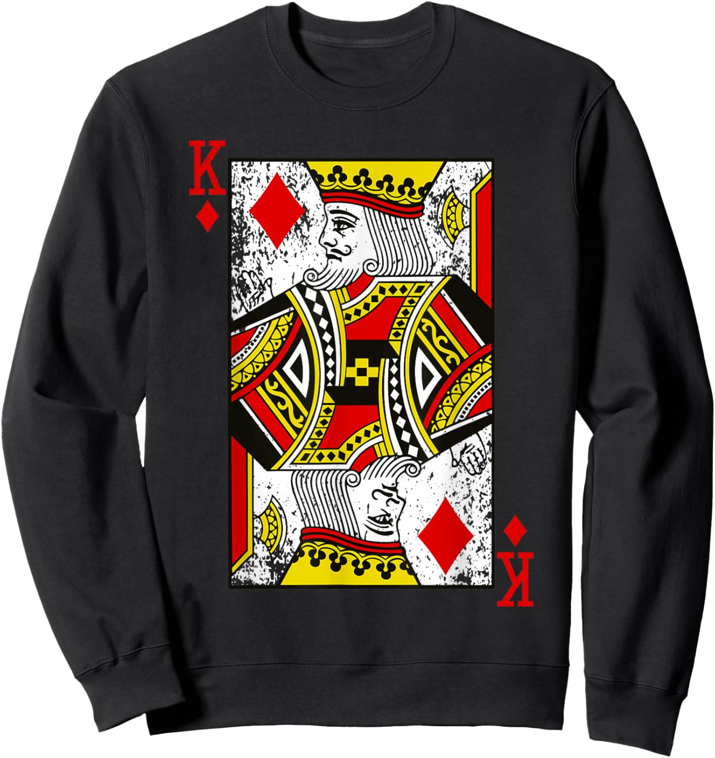 King of Diamonds Playing Card Distressed Sweatshirt - Sweatshirt | Black