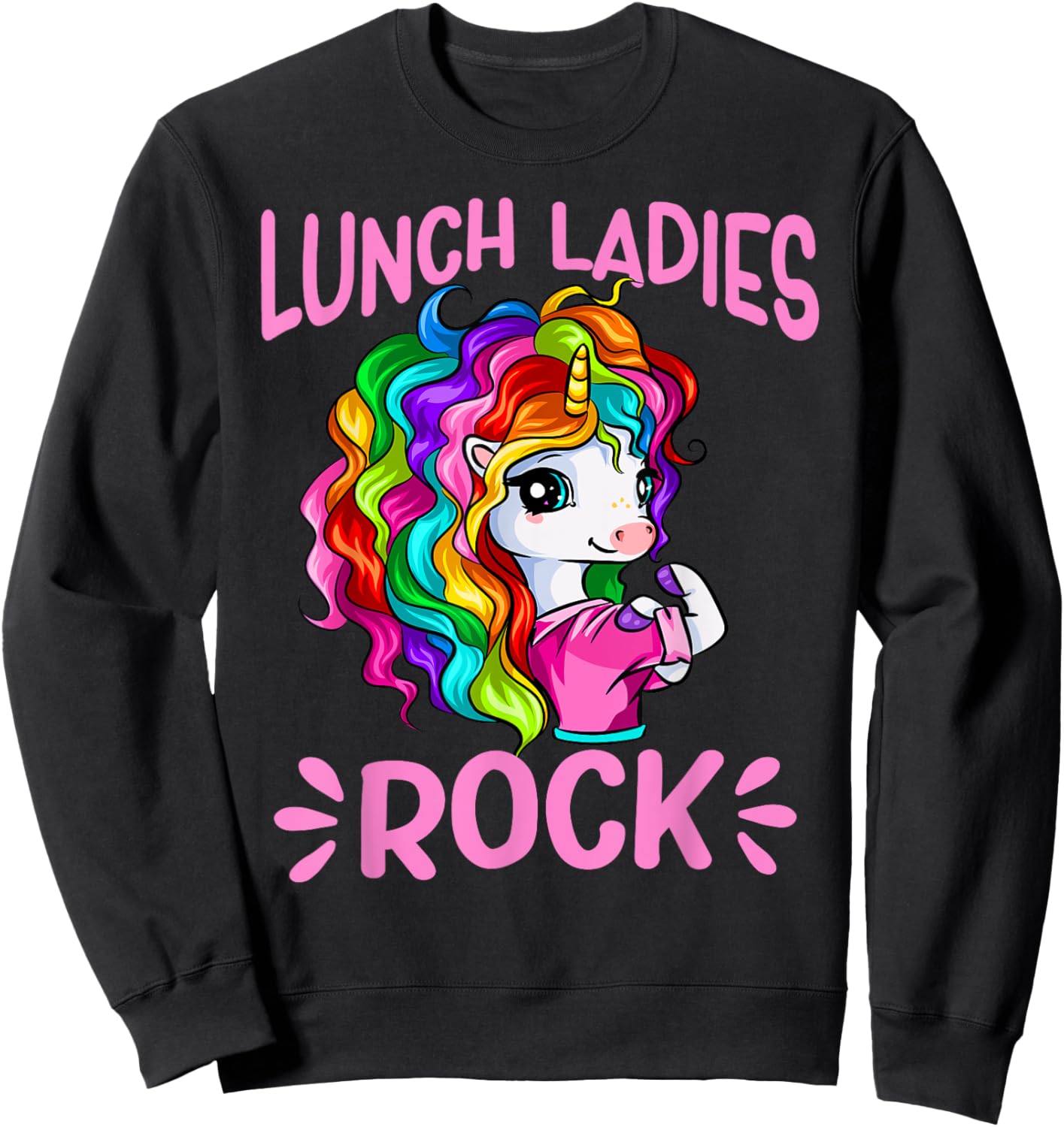 Lunch Ladies Rock Cute Unicorn Chef Cook Funny Lunch Lady Sweatshirt - Sweatshirt | Black