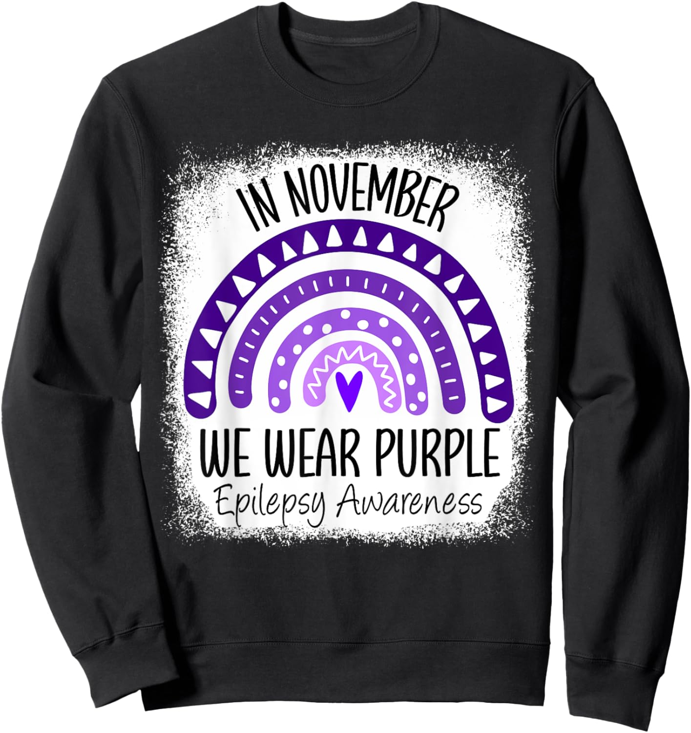 Rainbow In November We Wear Purple Epilepsy Awareness Ribbon Sweatshirt - Sweatshirt | Black