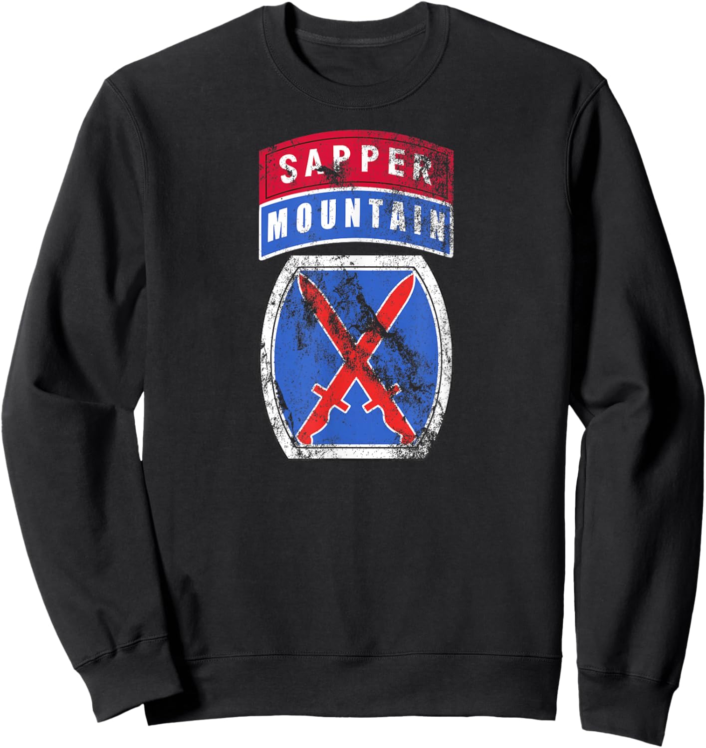 10th Mountain (MTN) Division Patch Sapper Tab Distressed Sweatshirt - Sweatshirt | Black
