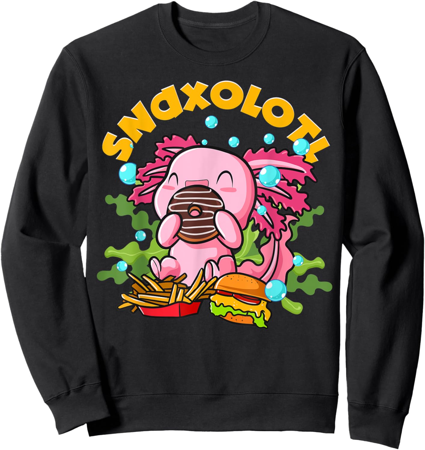 Axolotl Cookie Food Snaxolotl Snackalotl Kawaii Anime Lizard Sweatshirt - Sweatshirt | Black