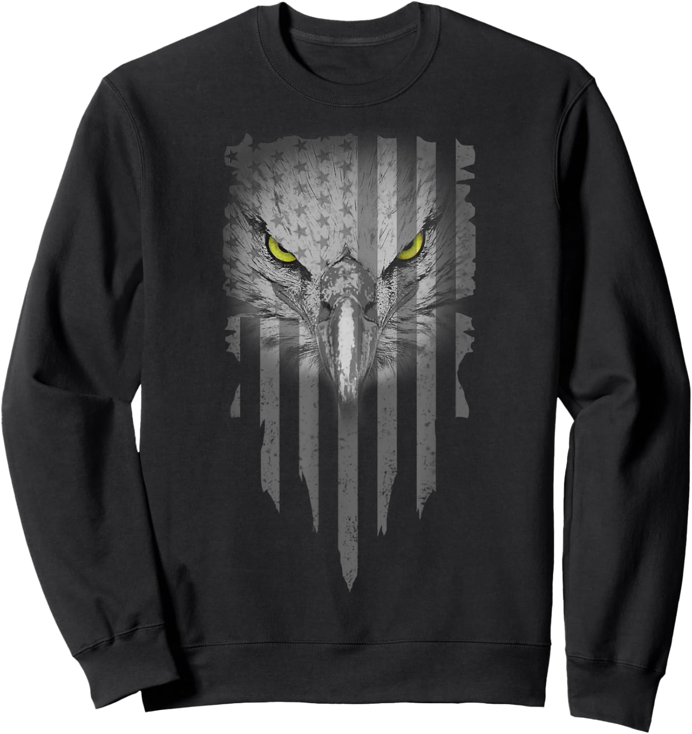 American Bald Eagle Eyes Design USA Flag Patriotic Women Girls Kids Men Sweatshirt - Sweatshirt | Black