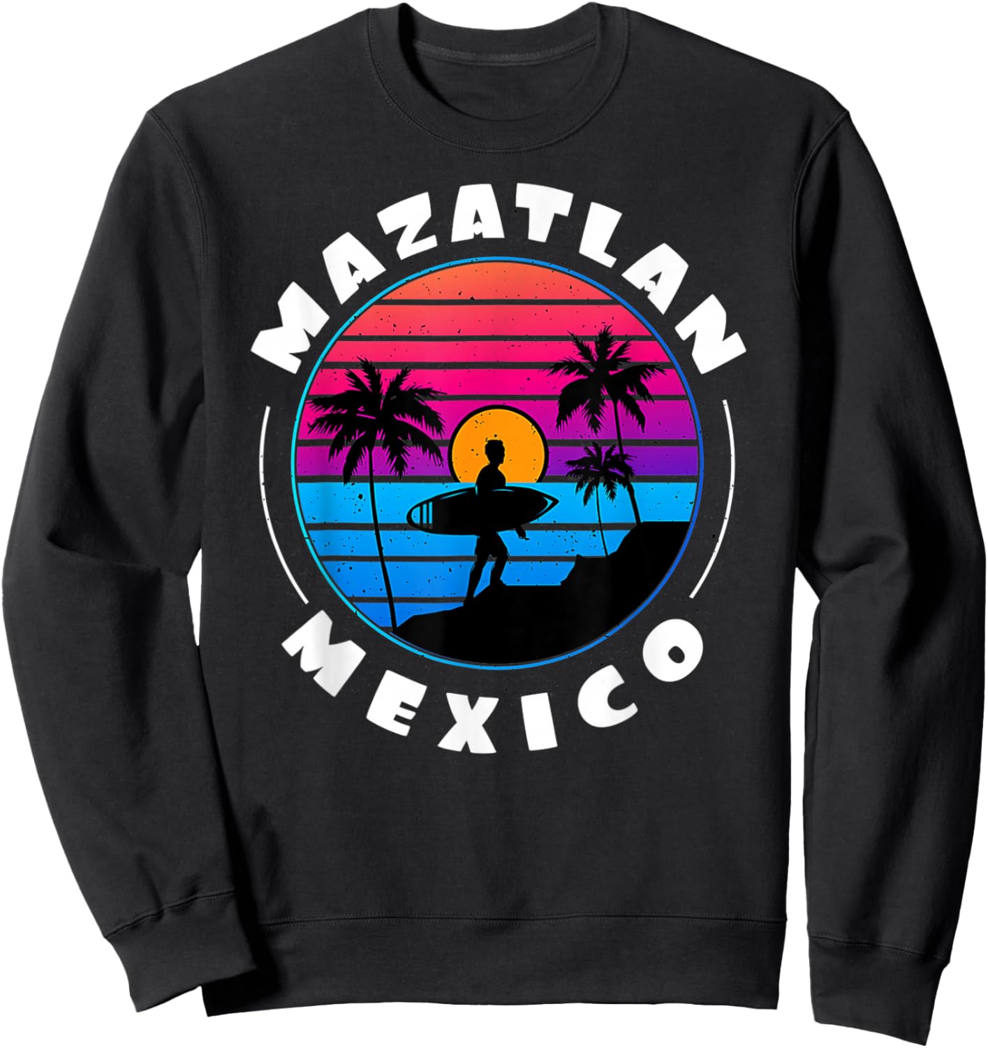 Retro Sunset Mazatlan Mexico Colorful Palm Tree Costume Sweatshirt - Sweatshirt | Black