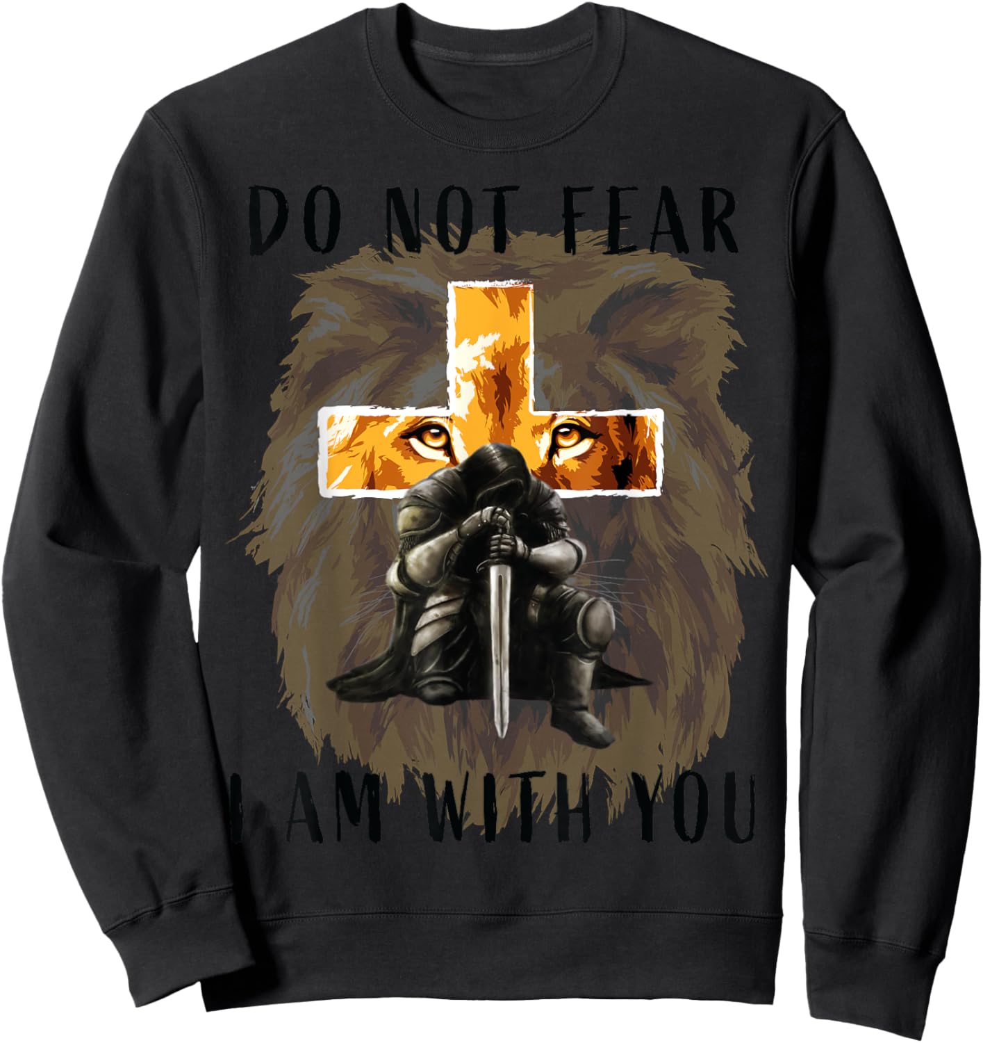 Christian Bible Verse Men Lion Faith Fear Religious Sweatshirt - Sweatshirt | Black