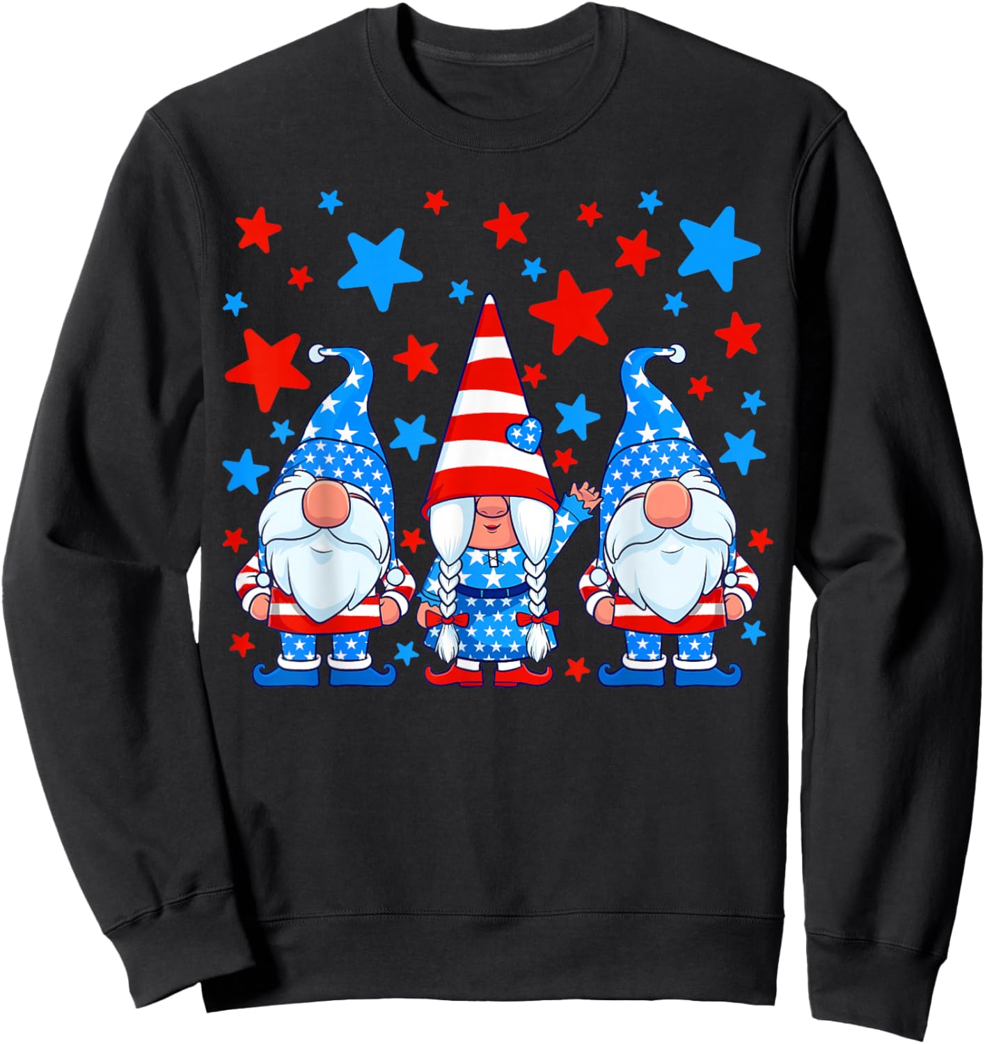 4th of July Gnomes Patriotic American Flag Cute Gnome Women Sweatshirt - Sweatshirt | Black