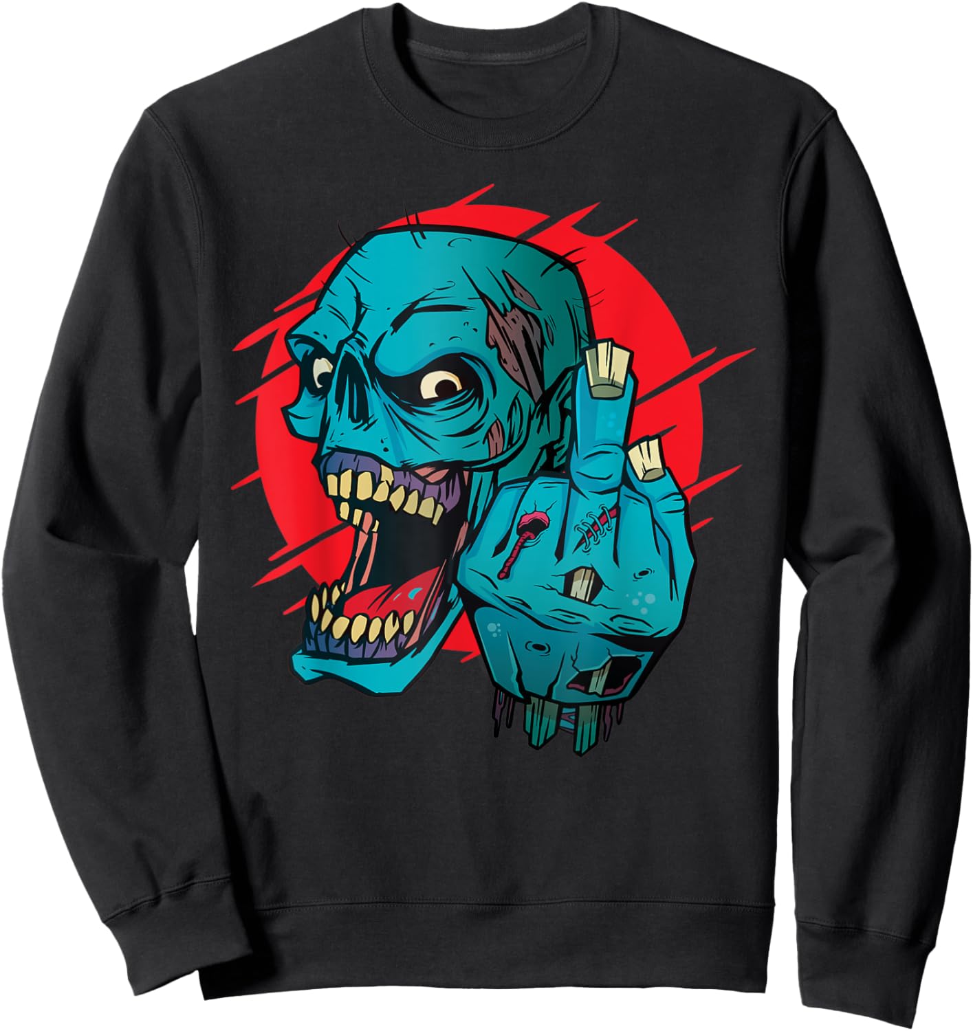 Not-so-subtle F-Off Zombie Flipping the bird Graphic Sweatshirt - Sweatshirt | Black