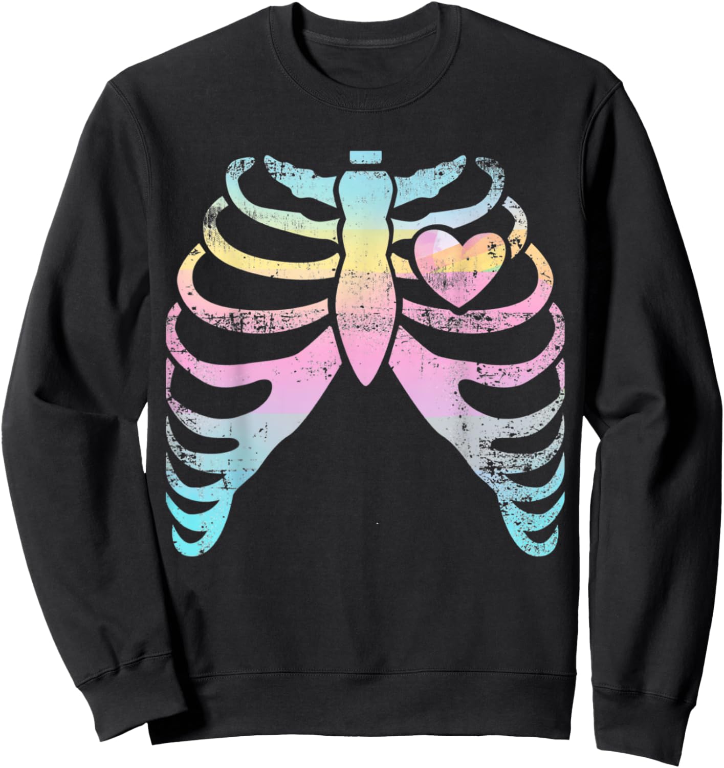 Menhera Kei Kawaii Pastel Goth Aesthetic Rib Cage & Heart Sweatshirt - Sweatshirt | Black