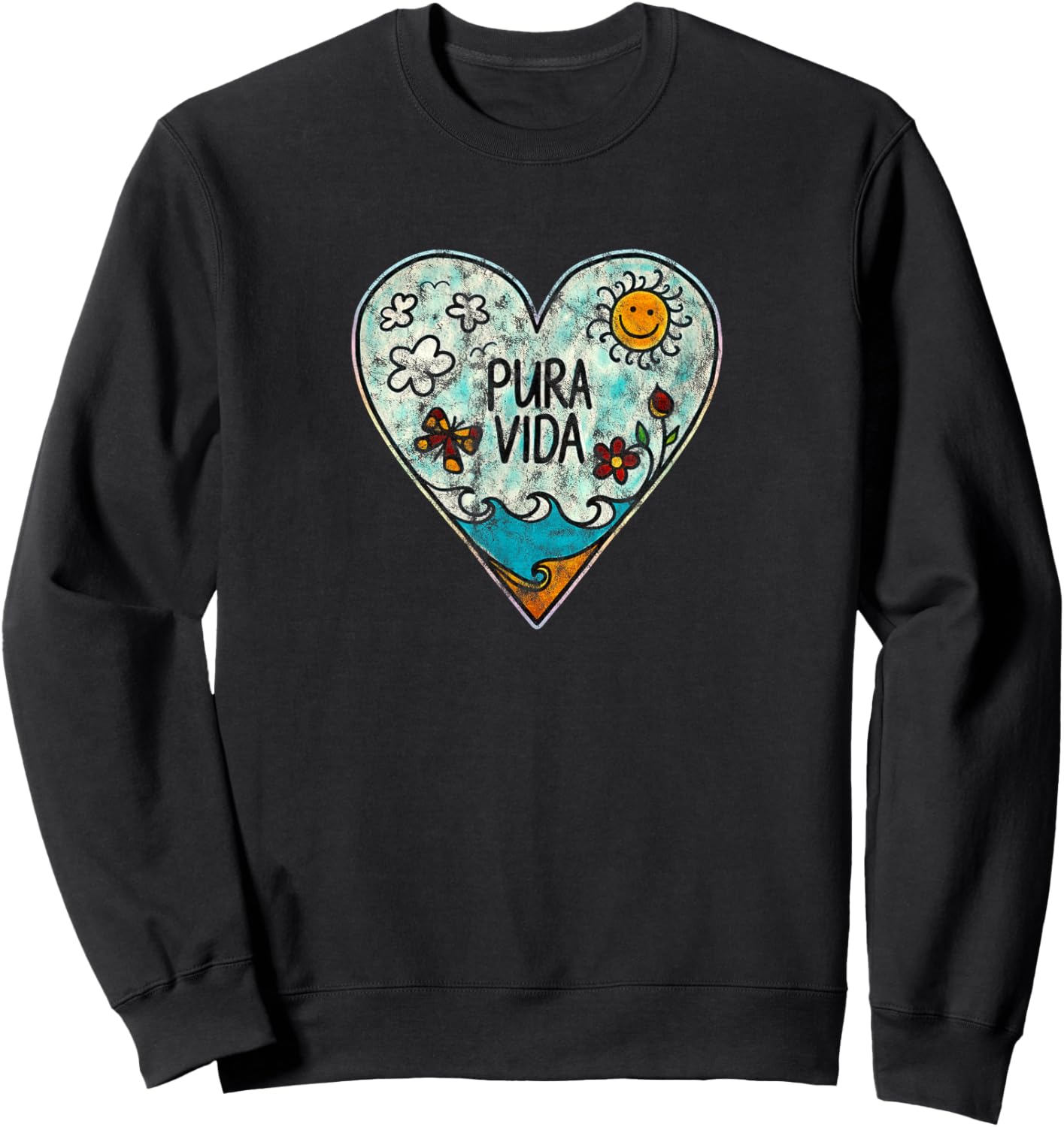 Pura Vida Heart Summer Sun Beach Holiday Sea Happiness Holiday Sweatshirt - Sweatshirt | Black