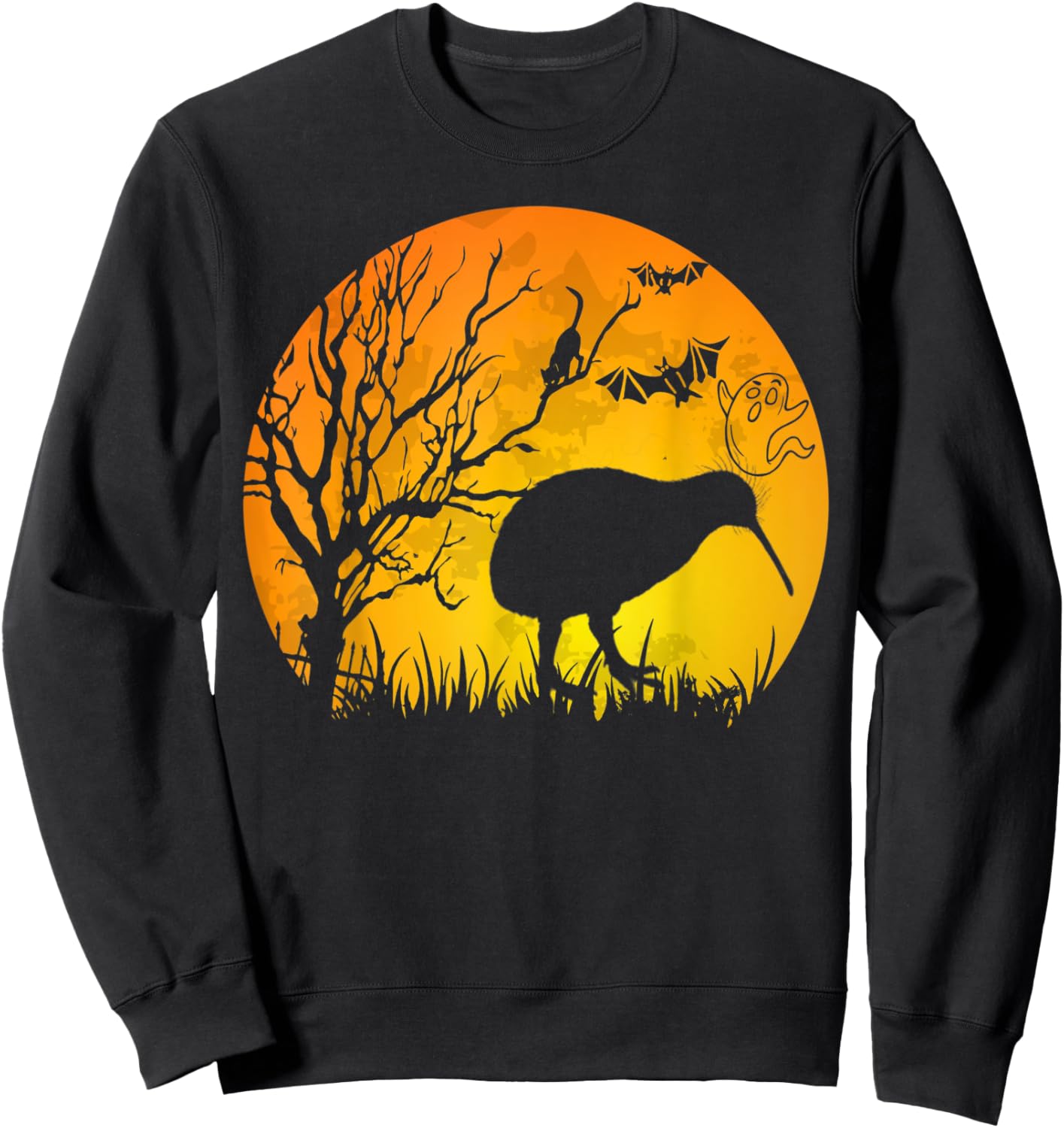Halloween Kiwi Bird With Moon Bats Cat Halloween Costume Sweatshirt - Sweatshirt | Black