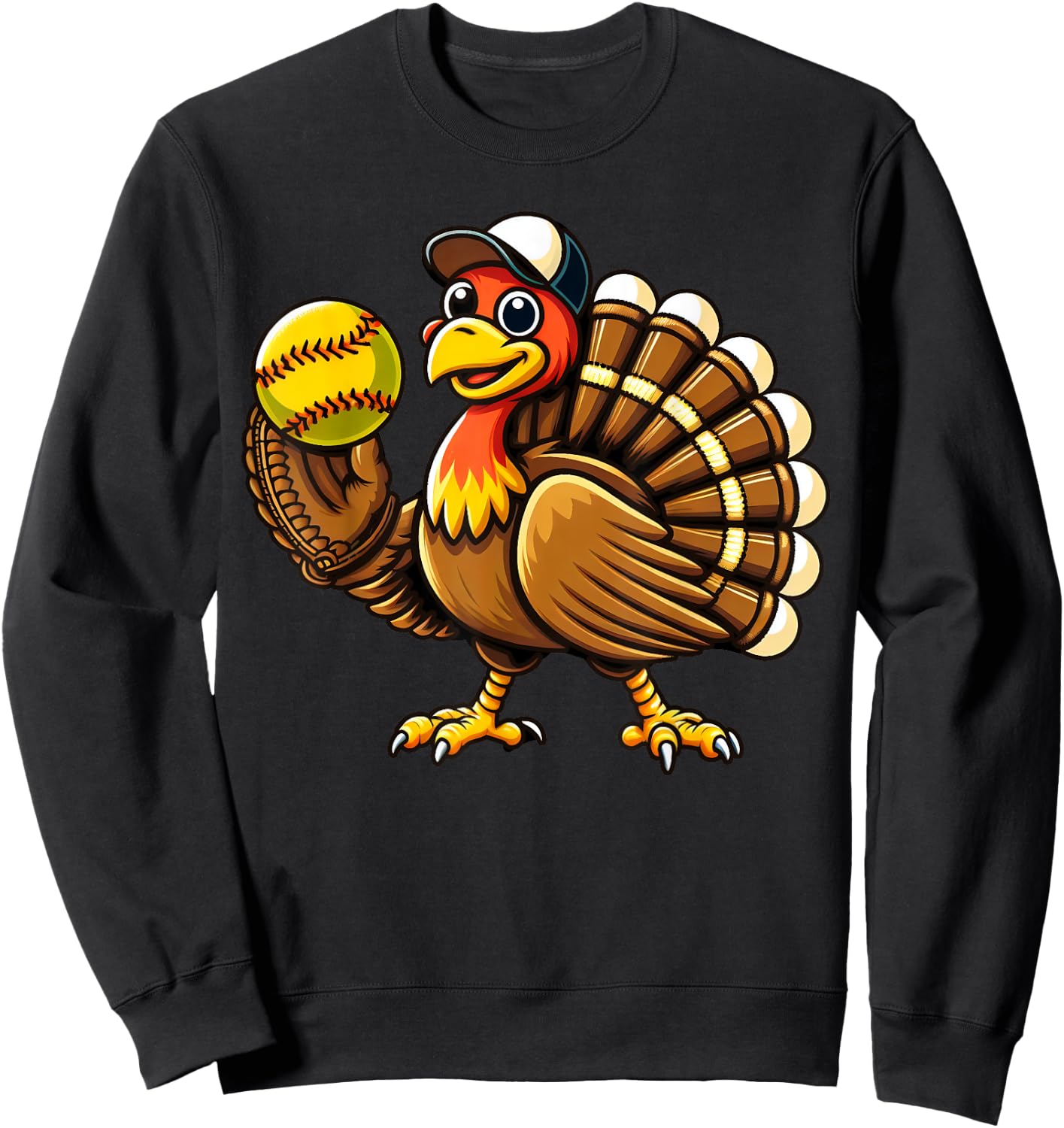 Turkey Softball Thanksgiving Turkey Playing Softball Turkey Sweatshirt - Sweatshirt | Black