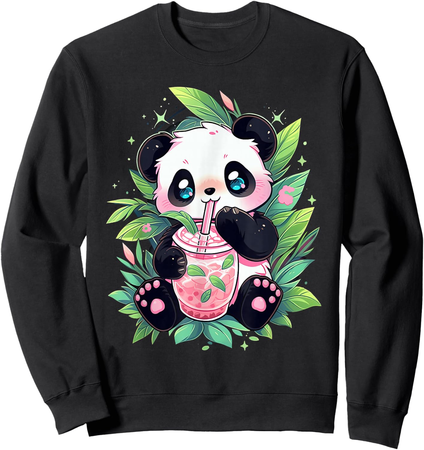 Cute Panda Drinking Bubble Tea Milk Anime Kawaii Sweatshirt - Sweatshirt | Black