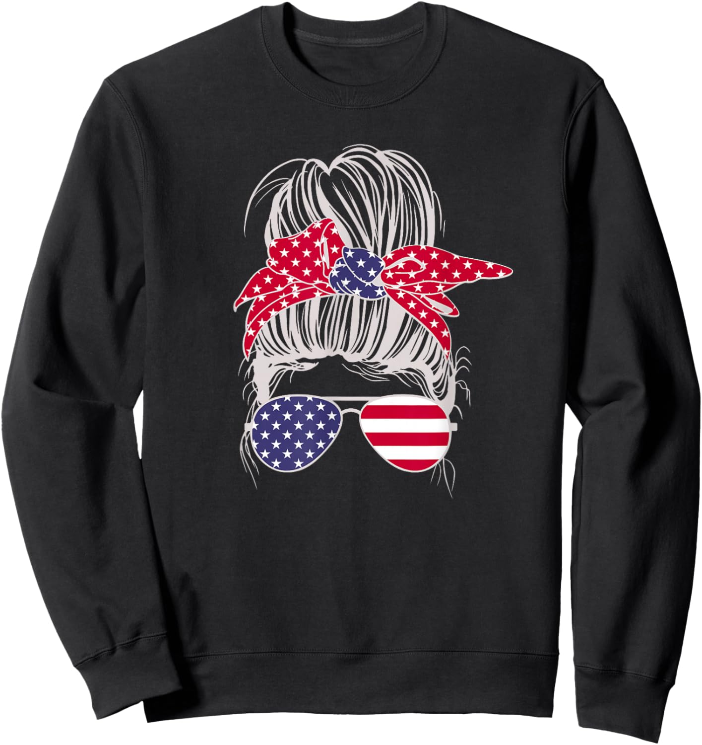 Patriotic Messy Bun Mom Kids Men Sweatshirt - Sweatshirt | Black