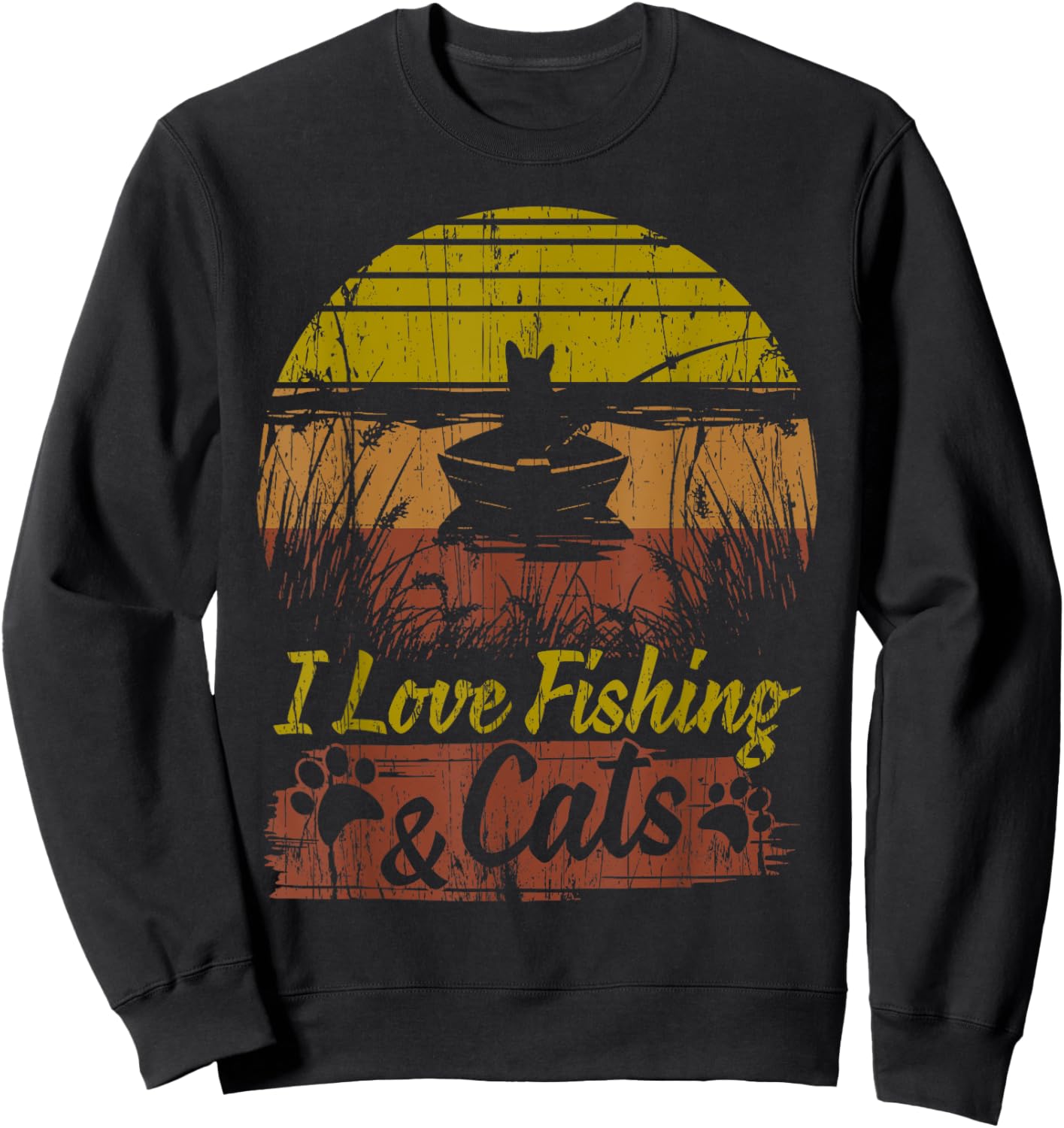 Cat I Love Fishing & Cats Present Bass Catfish Trout Women Sweatshirt - Sweatshirt | Black