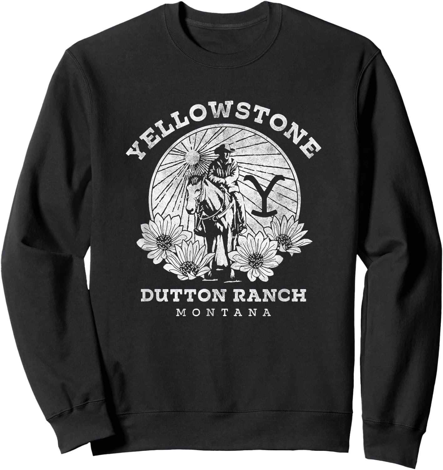 Yellowstone Dutton Ranch Montana Distressed Floral Portrait Sweatshirt - Sweatshirt | Black