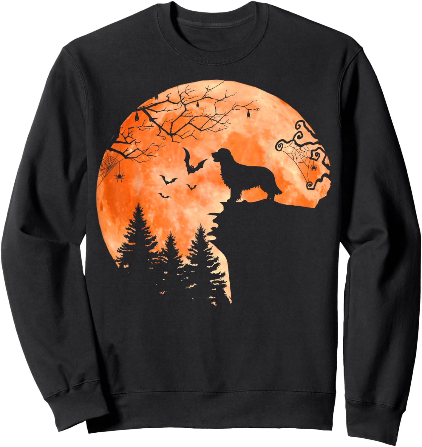 Golden Retriever and Moon Silhouette Dog Lover Halloween Women Kids Sweatshirt - Sweatshirt | Black