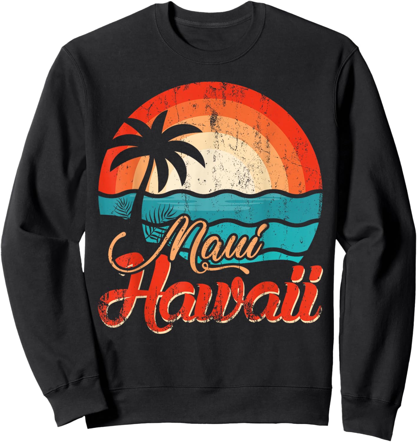 Palm Trees Hawaiian Beach Honolulu Summer Waves Maui Hawaii Sweatshirt - Sweatshirt | Black