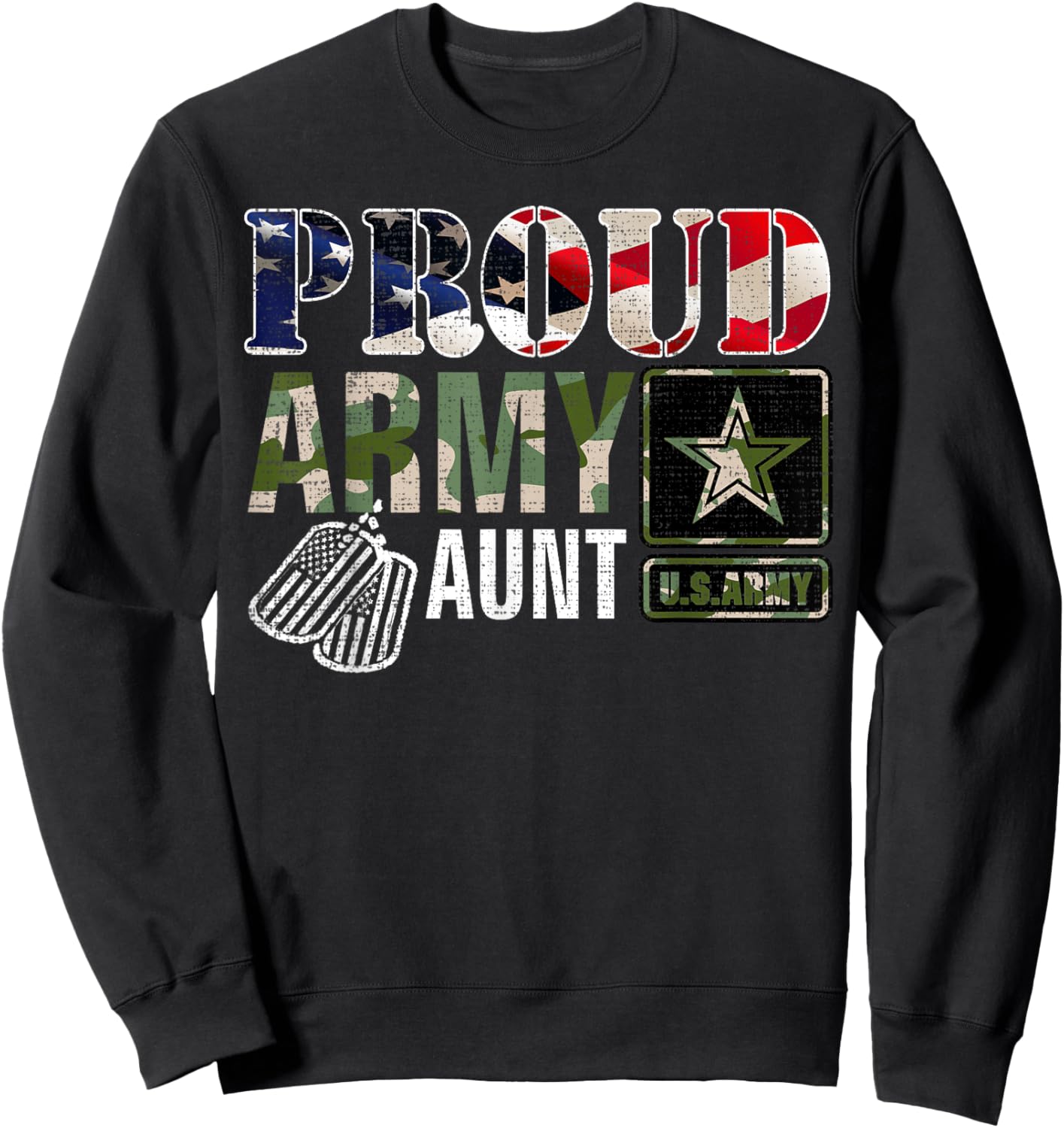 Vintage Proud Army Aunt Camo With American Flag Gift Sweatshirt - Sweatshirt | Black